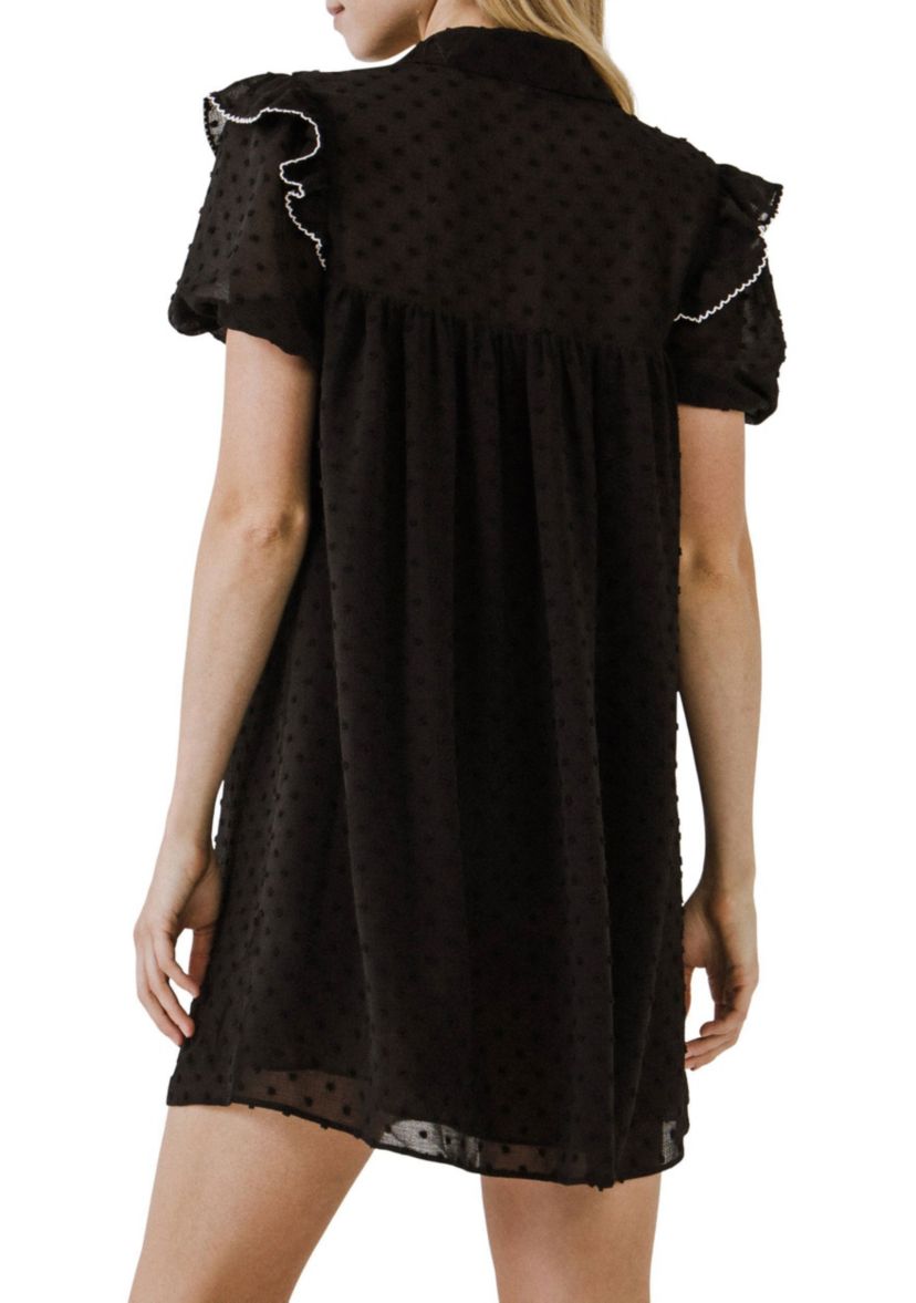 Swiss Dot Mini Dress with Ruffle Detail
