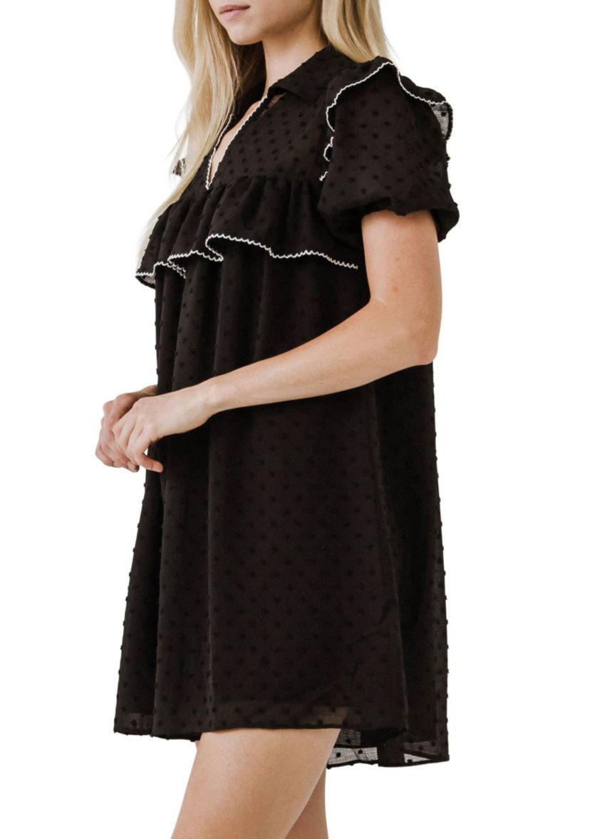 Swiss Dot Mini Dress with Ruffle Detail