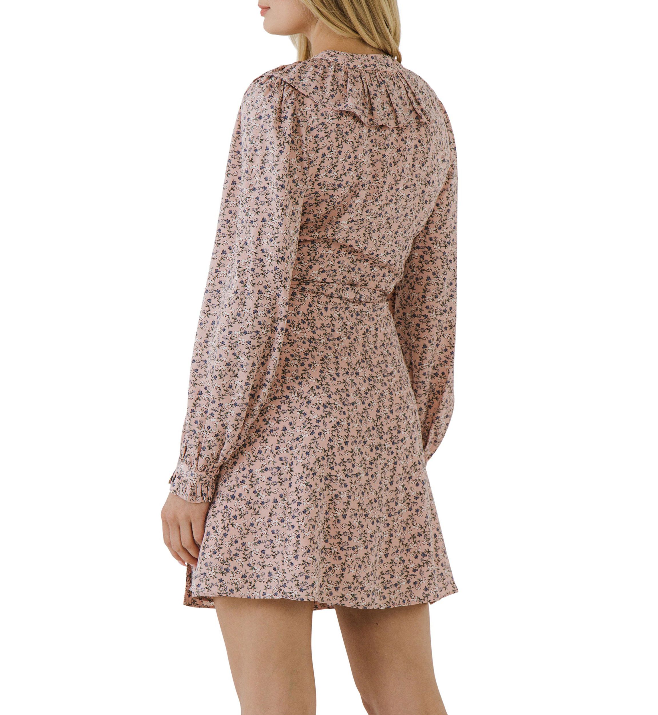 Wrapped Mini Dress with Ruffled Neckline