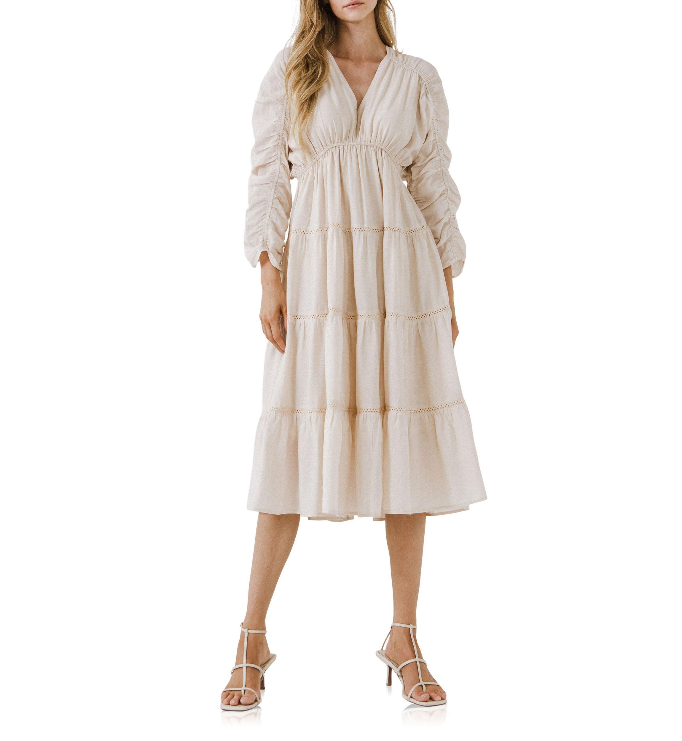 Shirring Detail Midi Dress