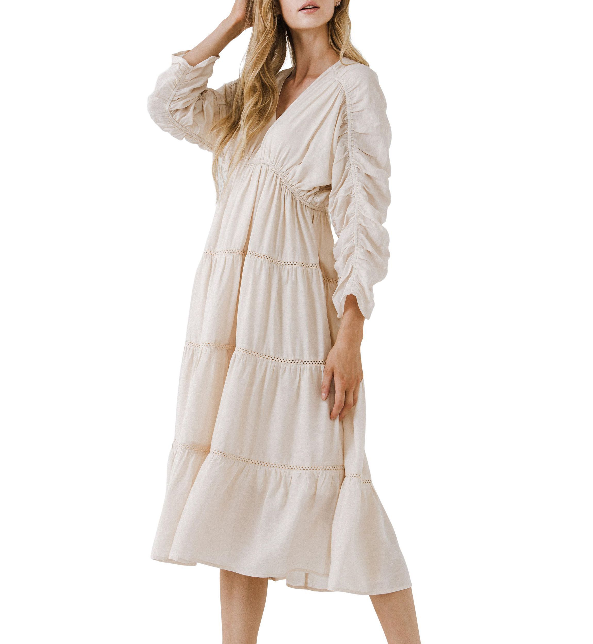 Shirring Detail Midi Dress