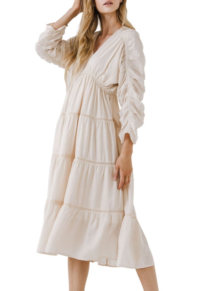 Shirring Detail Midi Dress