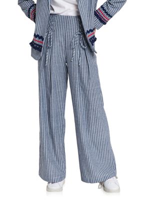 Free The Roses Women's Striped Pants, Navy Blue, XS