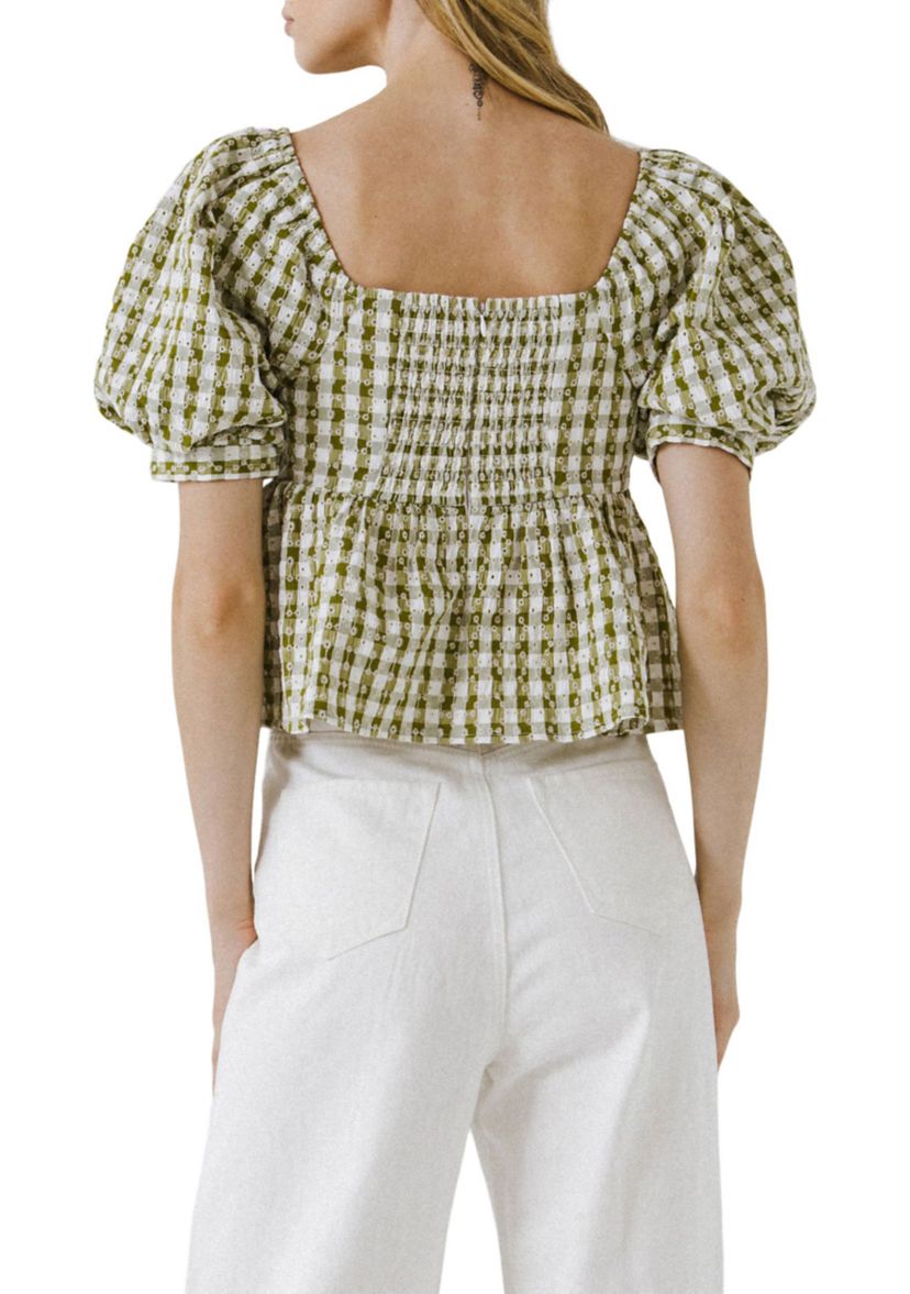 Free The Roses Gingham Check Top with Emboridery | Belk