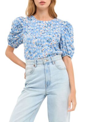 Floral Embroidered Top with Puff Sleeves