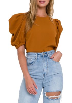 Pleated Puff Sleeve Top