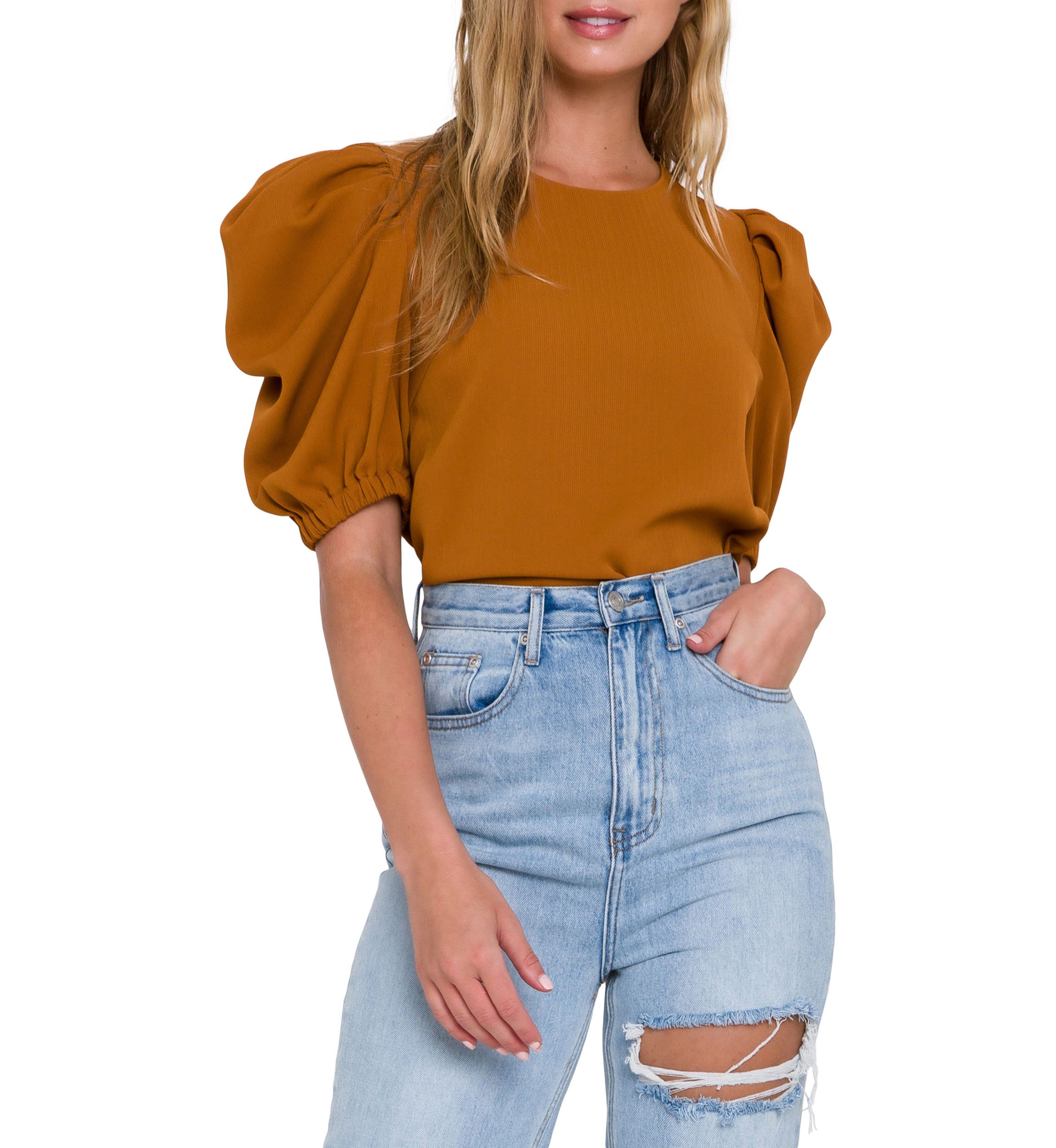 Pleated Puff Sleeve Top