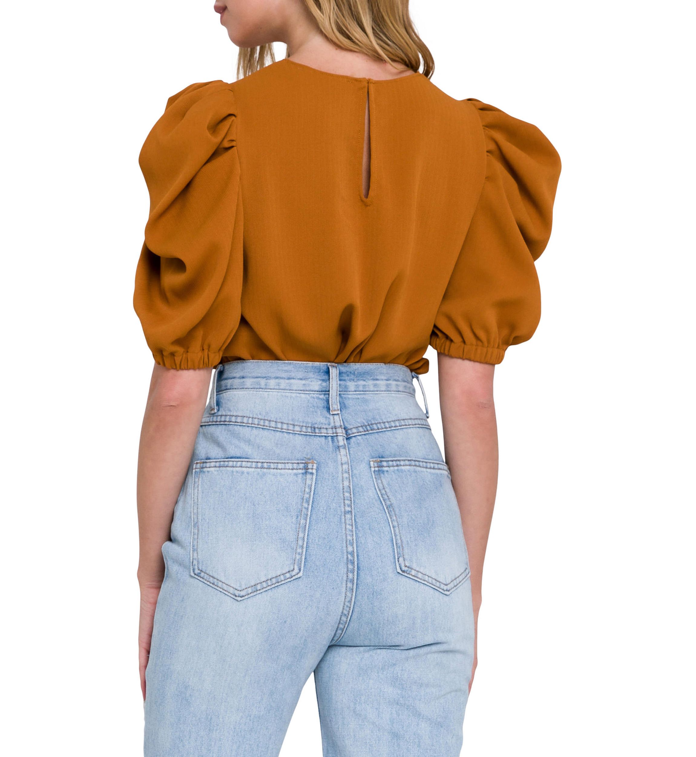Pleated Puff Sleeve Top