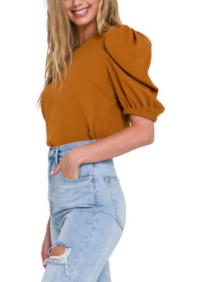 Pleated Puff Sleeve Top