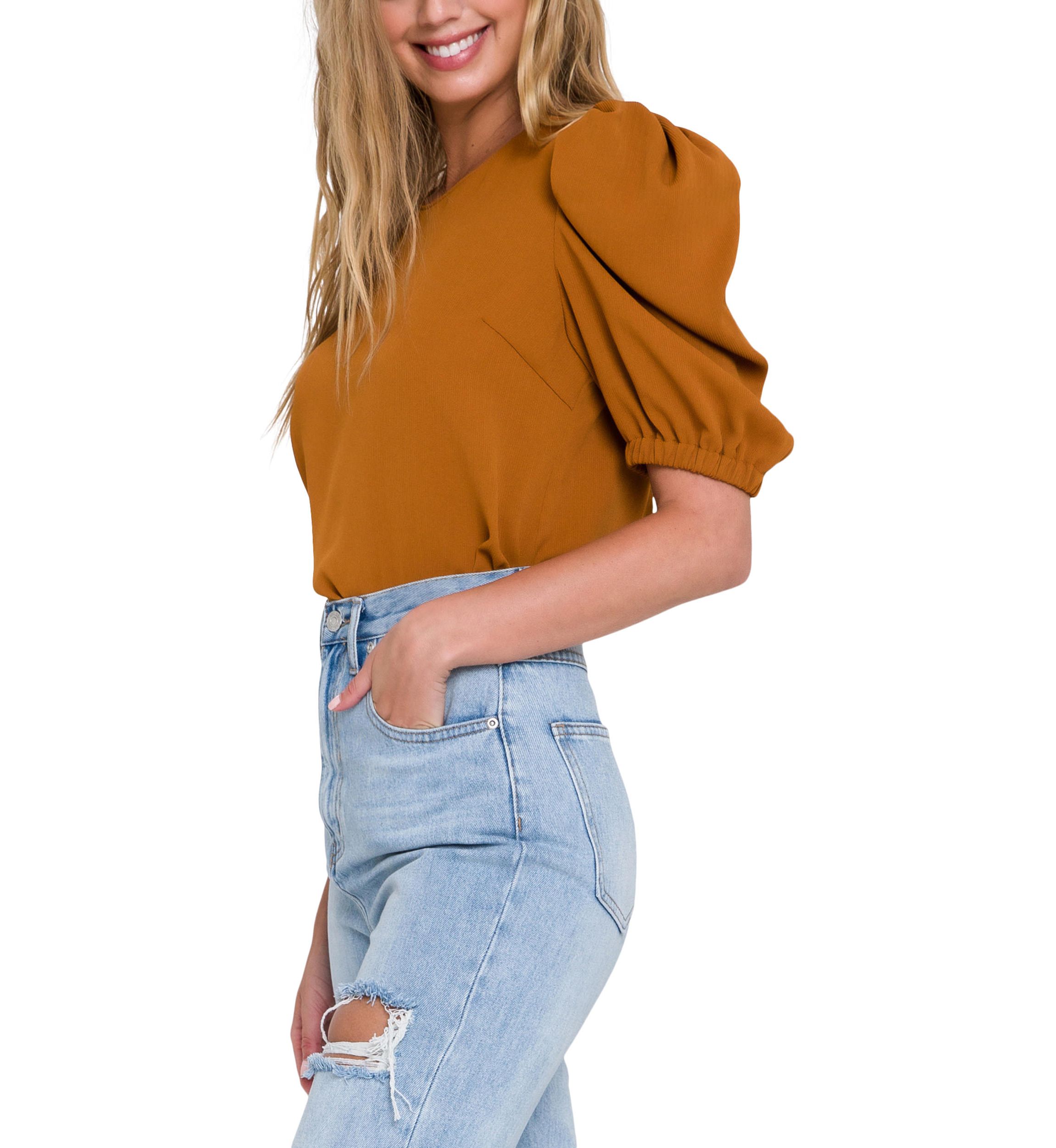 Pleated Puff Sleeve Top