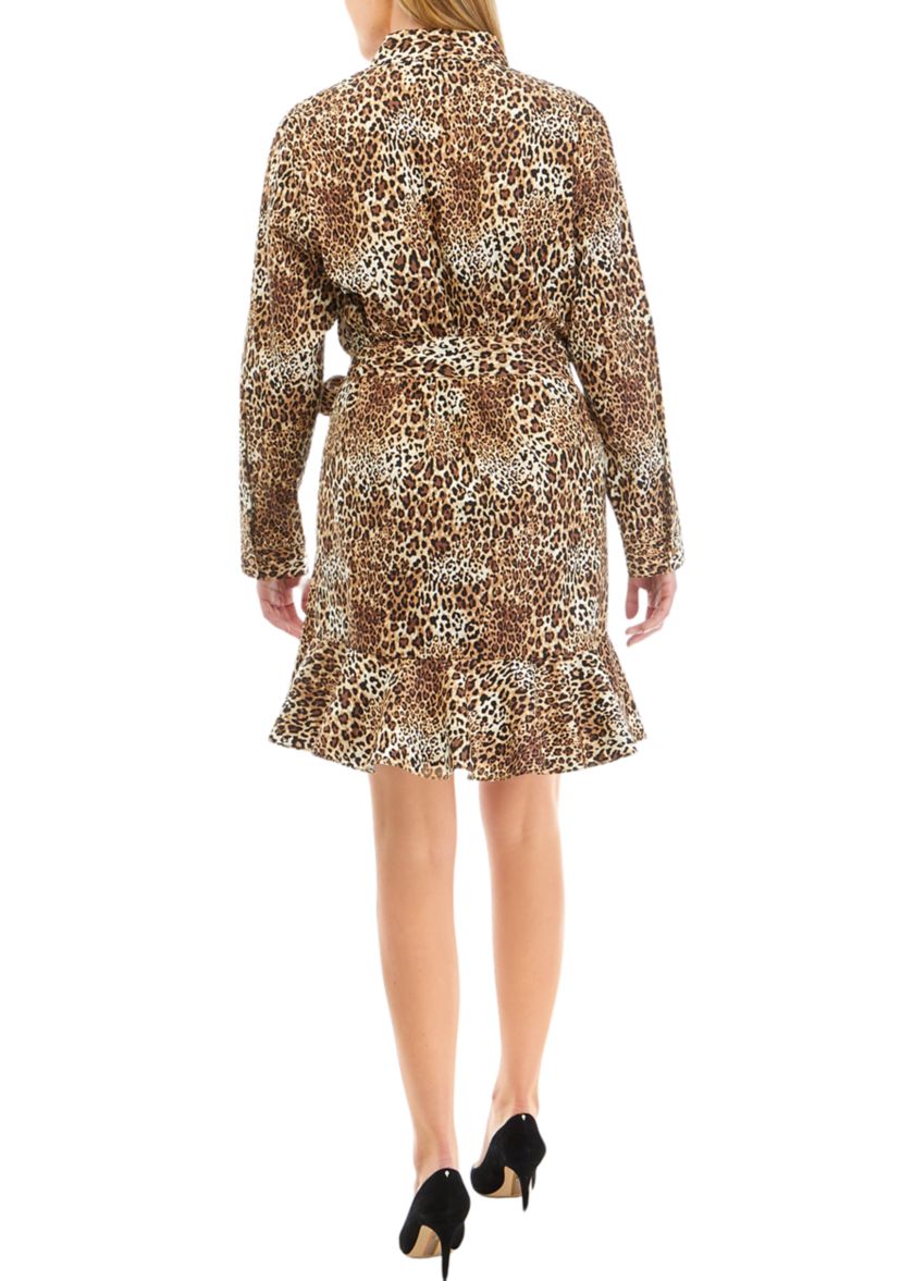 Womens Button Front Shirtdress with Tiered Hem