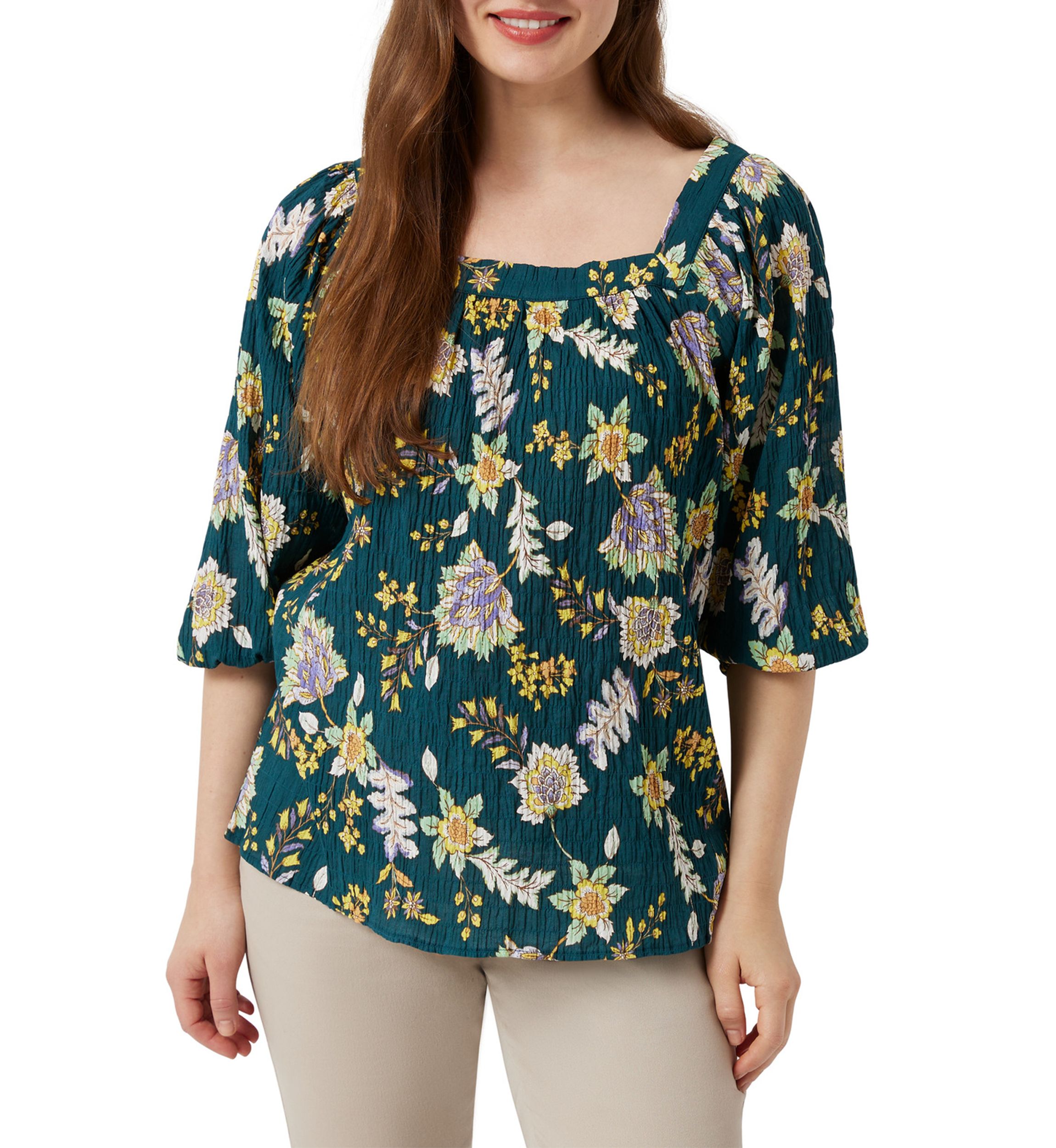 Womens Square Neck Crinkle Top