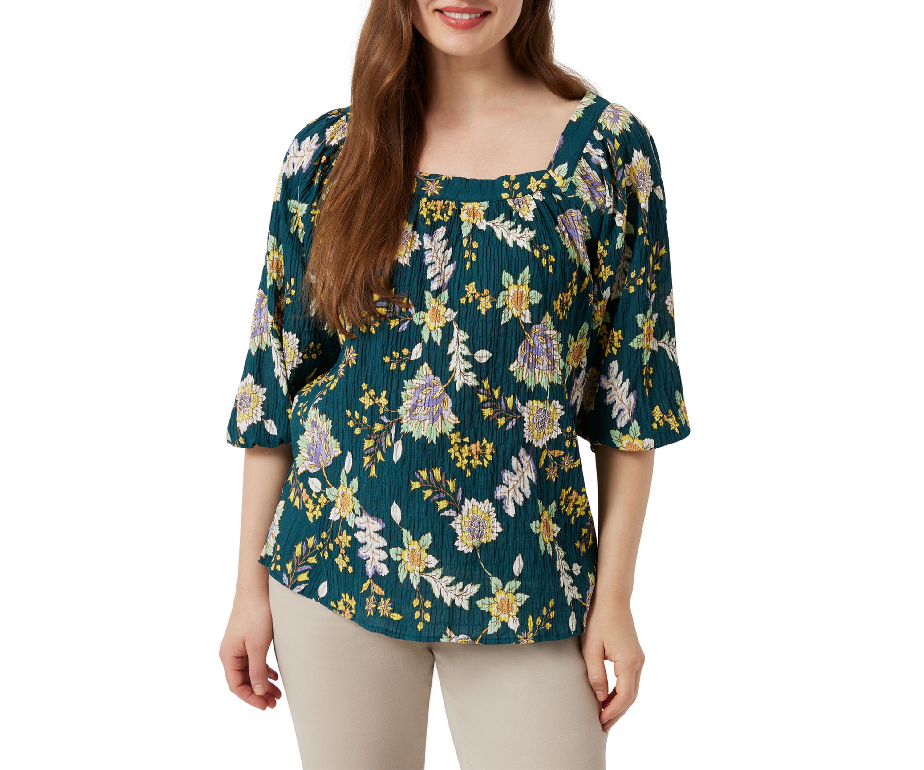 Womens Square Neck Crinkle Top