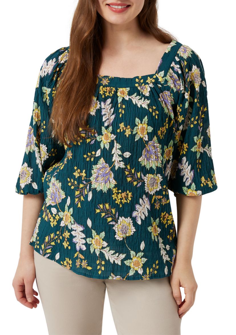 Womens Square Neck Crinkle Top