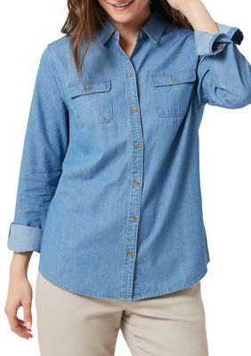 Vintage Ralph Lauren Chaps Blue Plaid Ruffle Women's Shirt Top