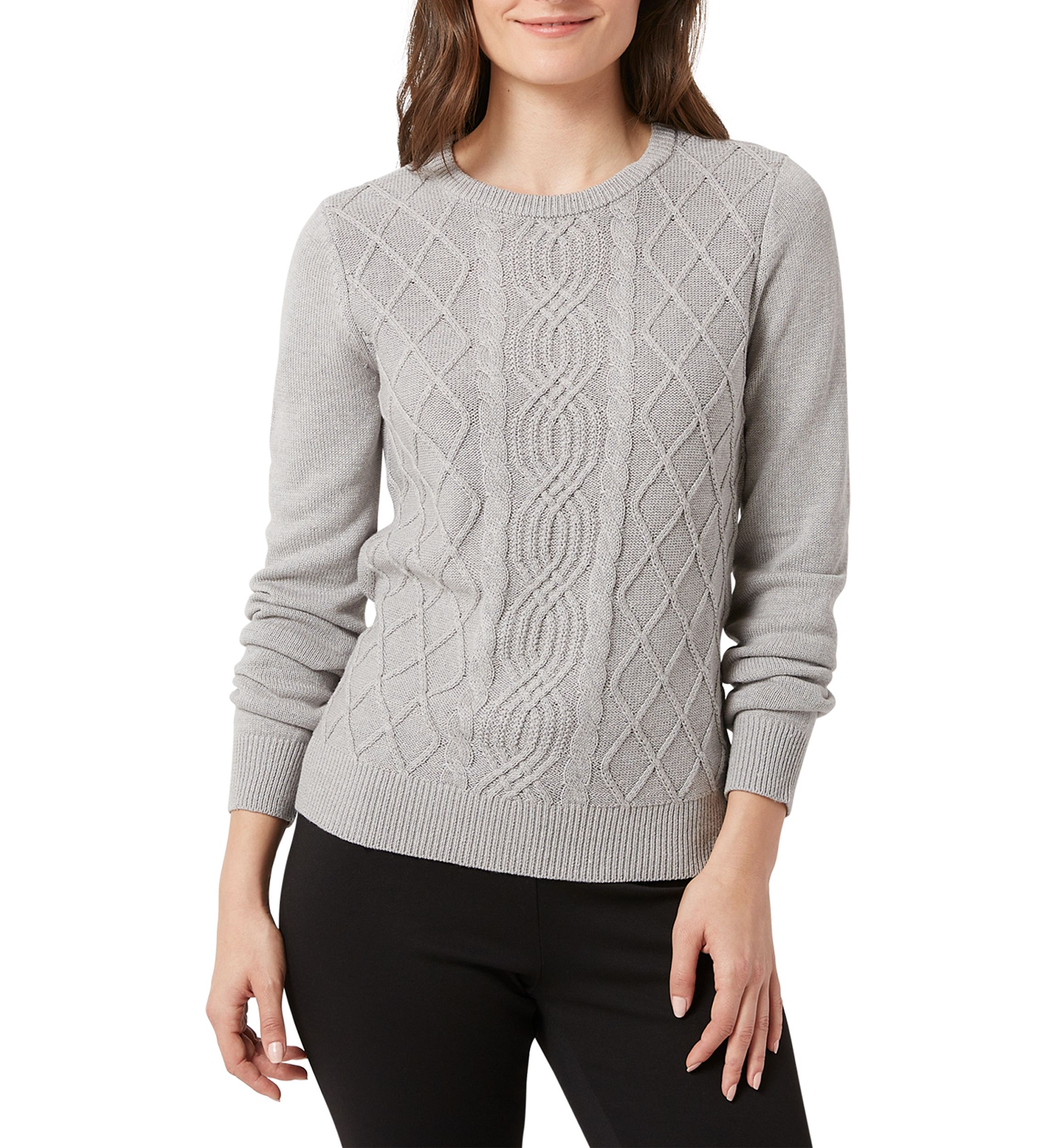 Womens Crew Neck Cable Knit Sweater