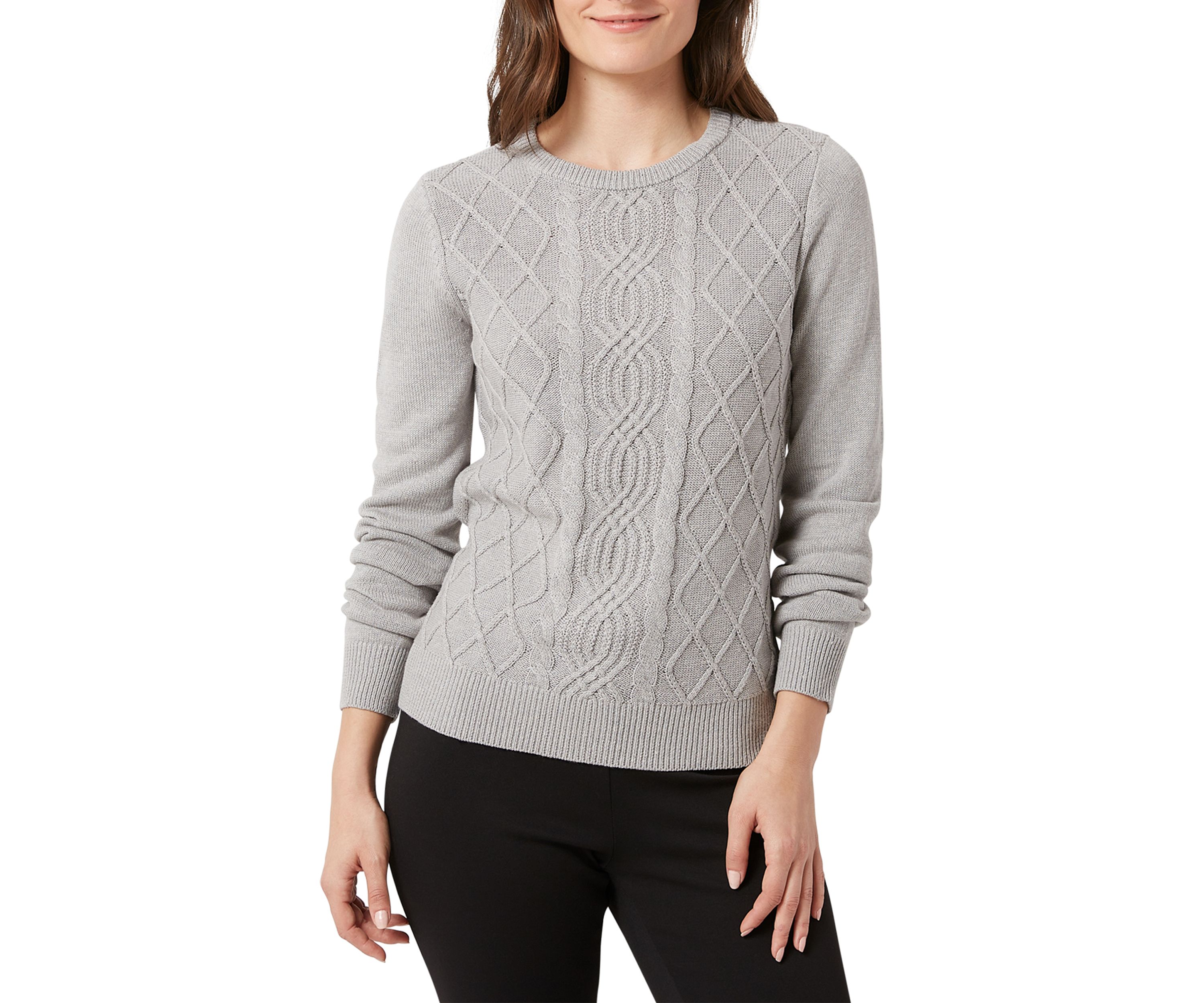 Womens Crew Neck Cable Knit Sweater