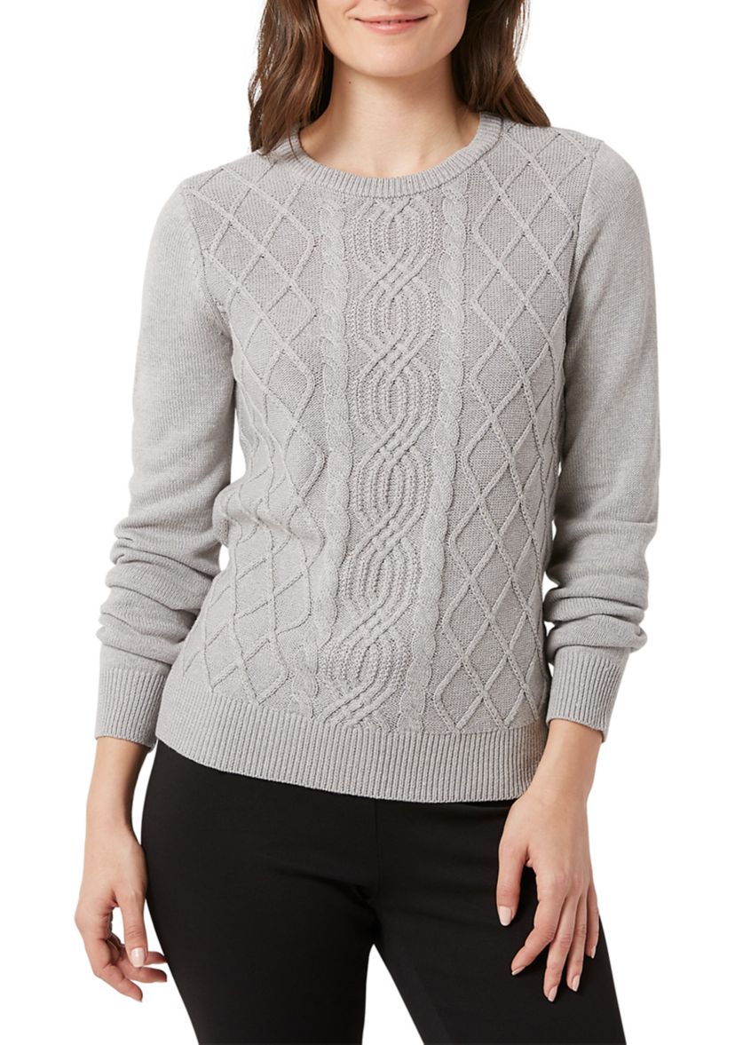 Womens Crew Neck Cable Knit Sweater