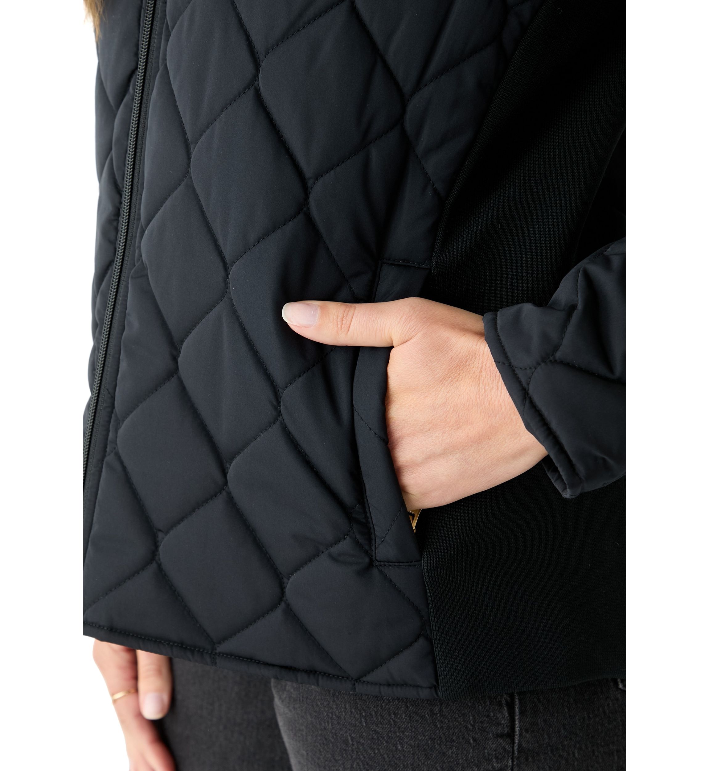 Petite Side Ribbed Puffer Jacket