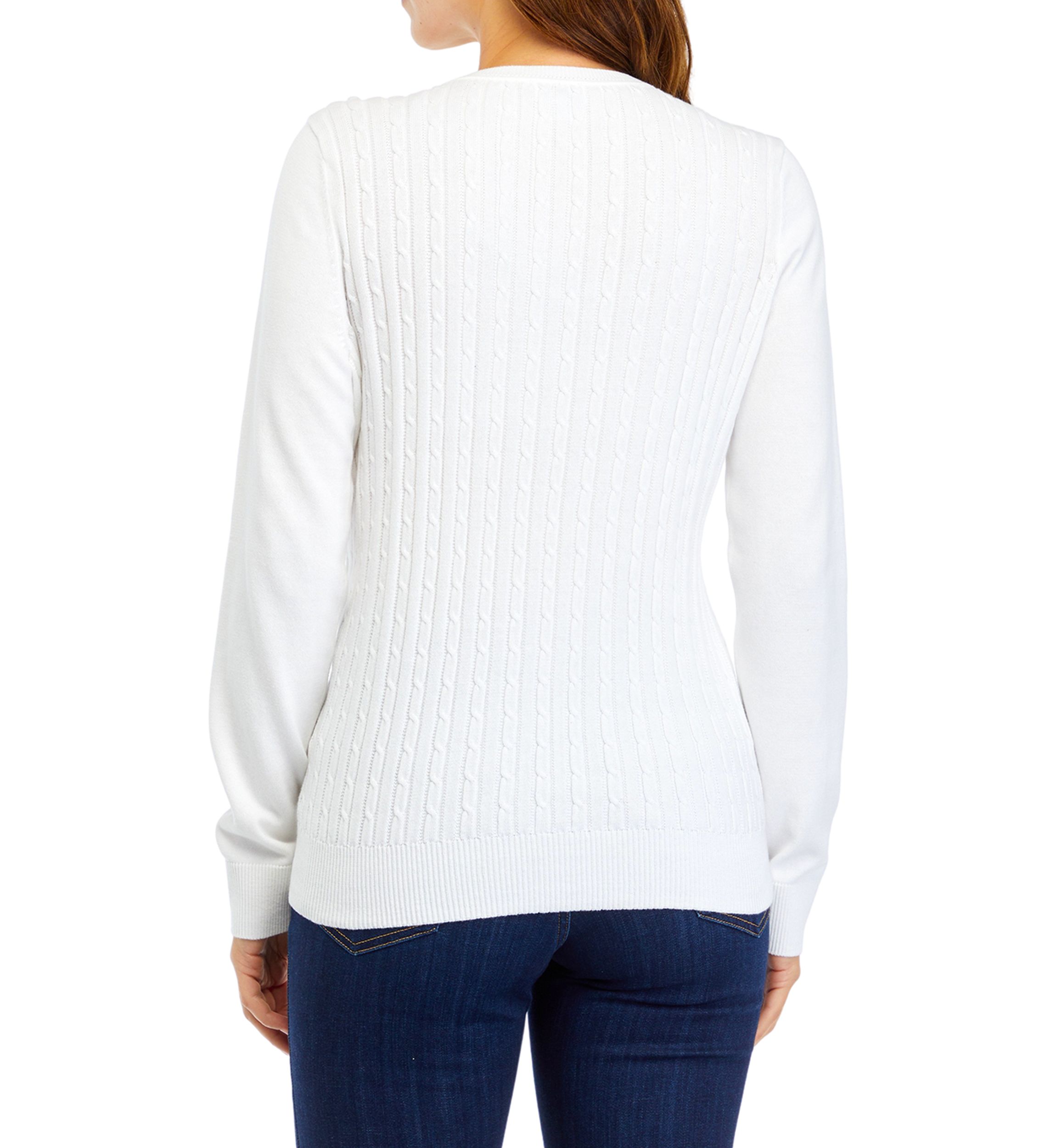 Womens Long Sleeve Cable Knit Button Trim Sweater 