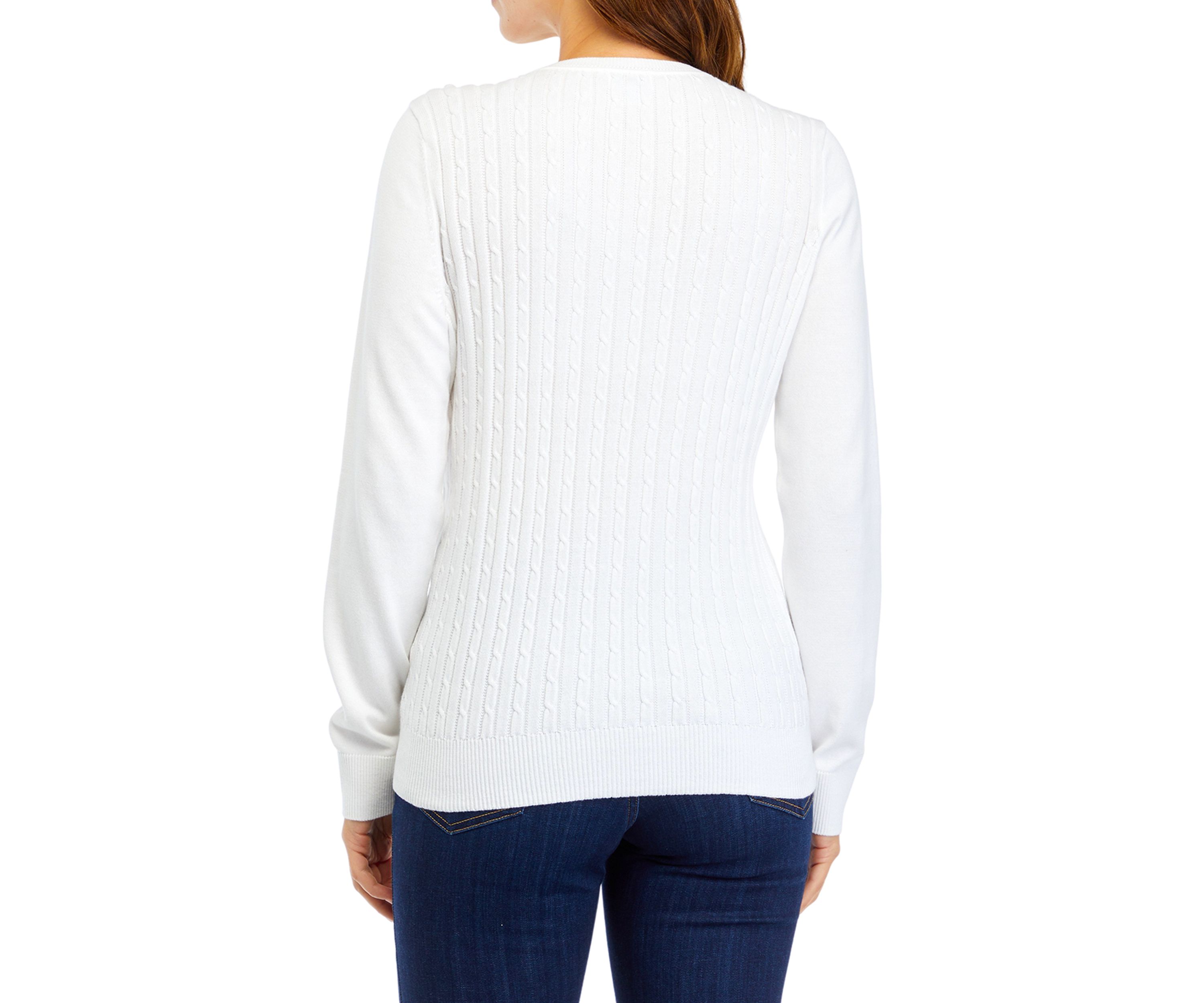 Womens Long Sleeve Cable Knit Button Trim Sweater 