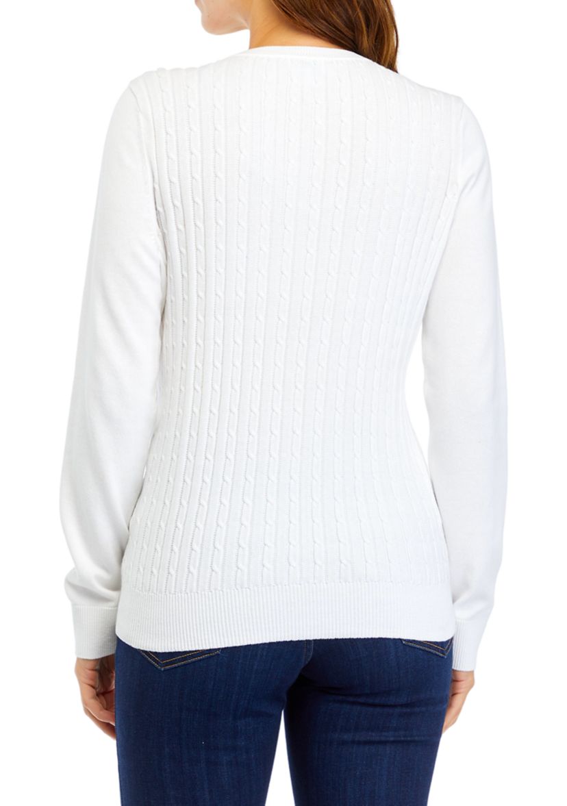 Womens Long Sleeve Cable Knit Button Trim Sweater 