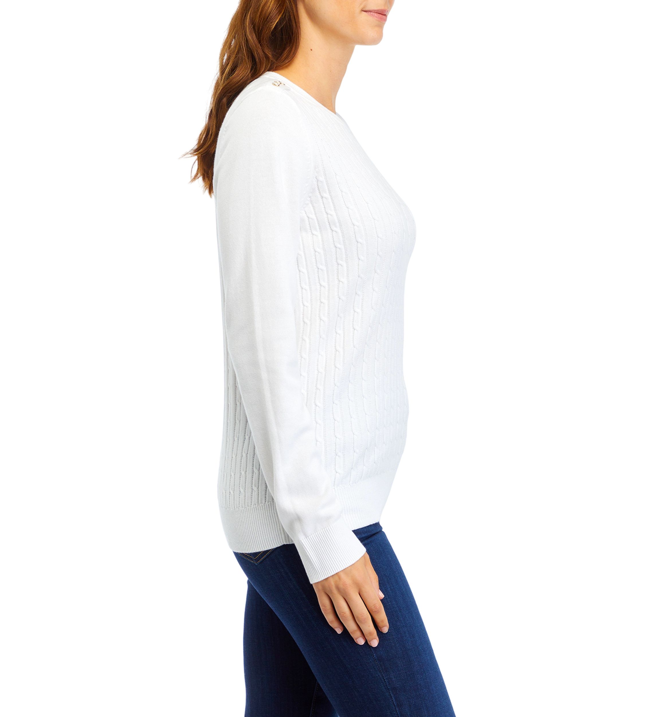 Womens Long Sleeve Cable Knit Button Trim Sweater 
