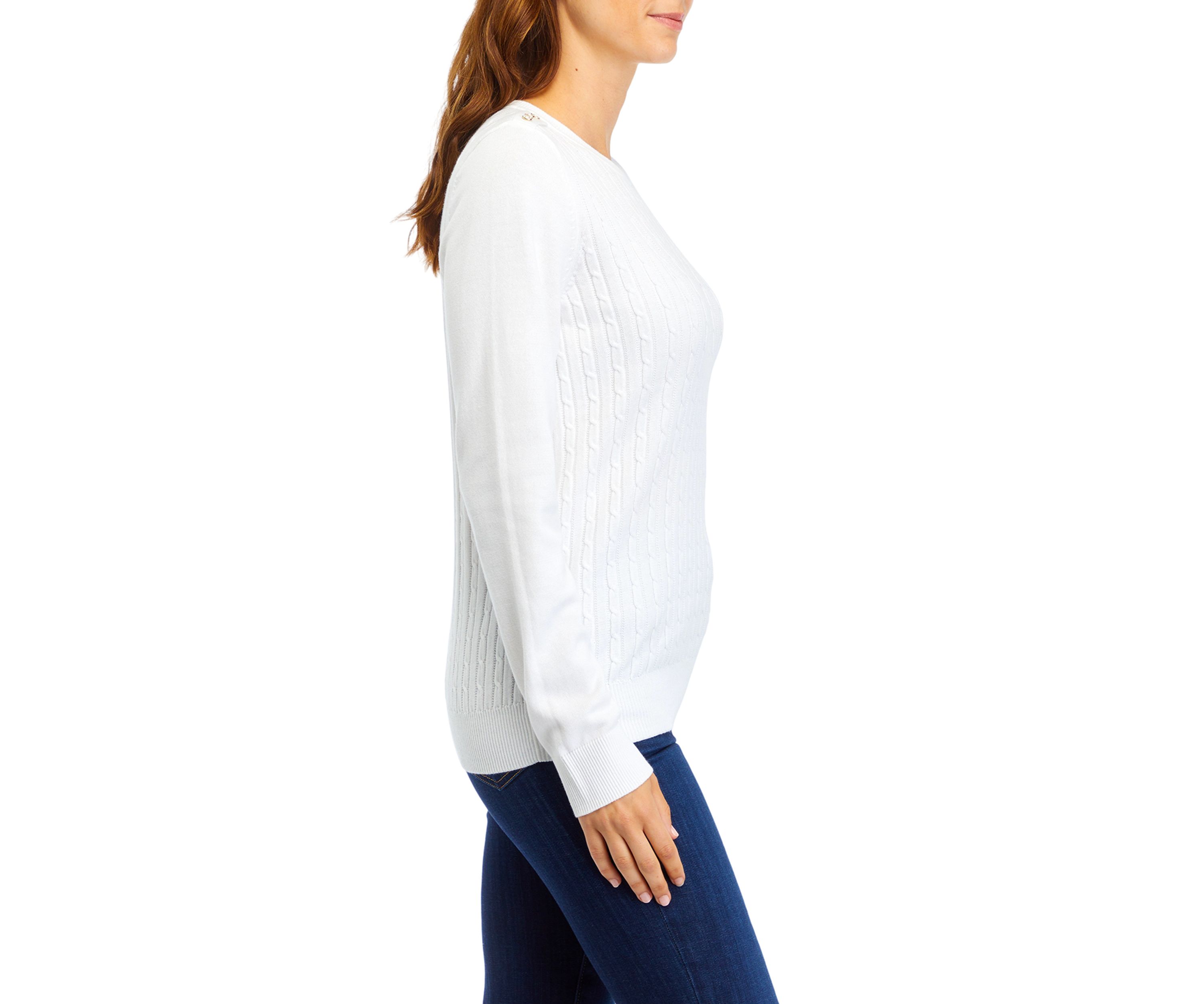 Womens Long Sleeve Cable Knit Button Trim Sweater 