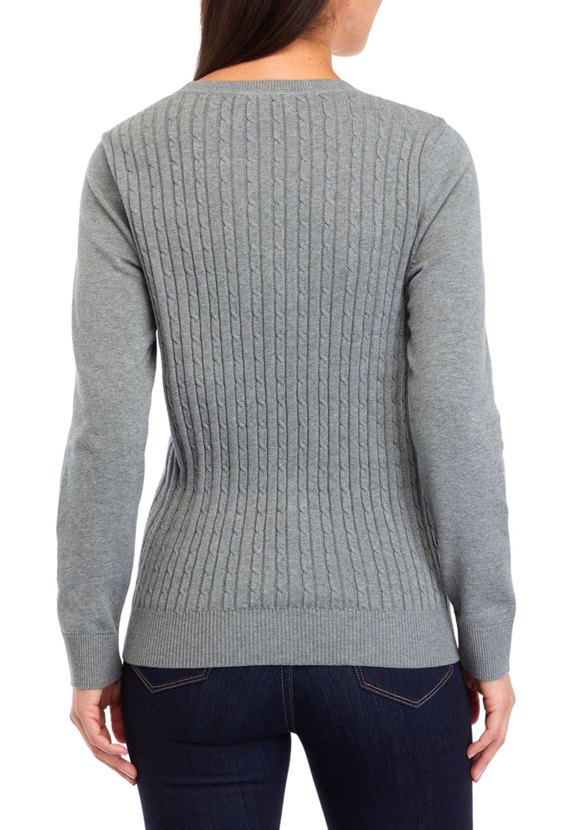   Womens Long Sleeve Cable Knit Button Trim Sweater 