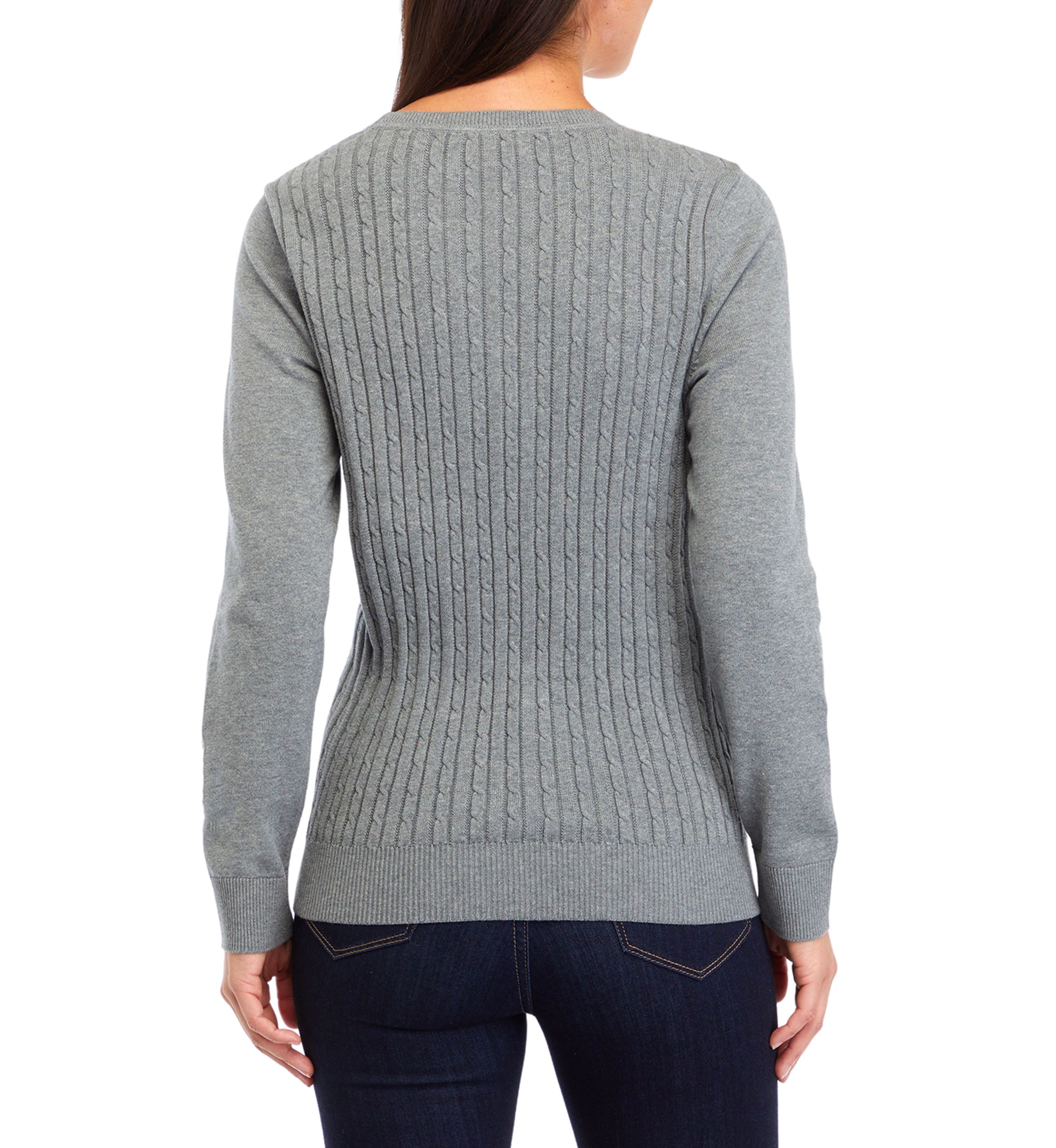   Womens Long Sleeve Cable Knit Button Trim Sweater 
