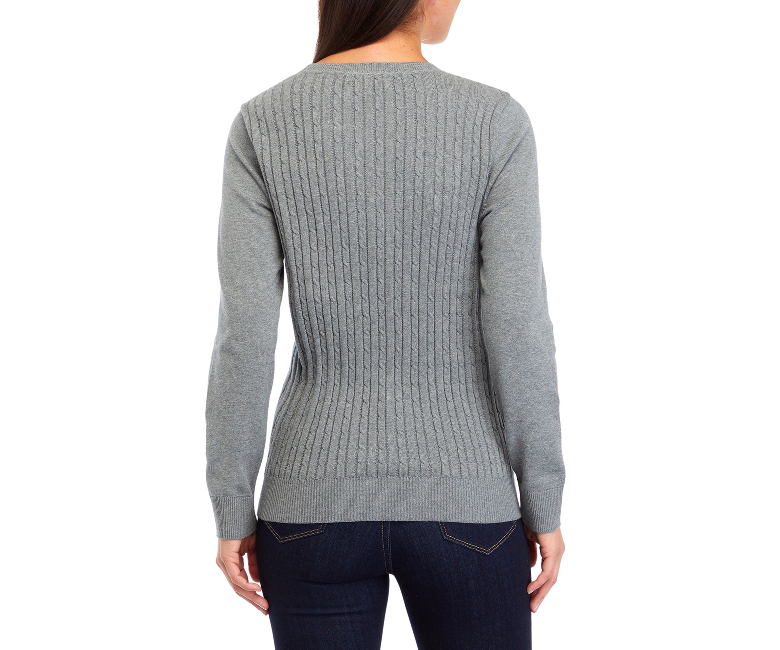   Womens Long Sleeve Cable Knit Button Trim Sweater 