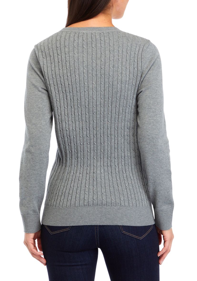   Womens Long Sleeve Cable Knit Button Trim Sweater 