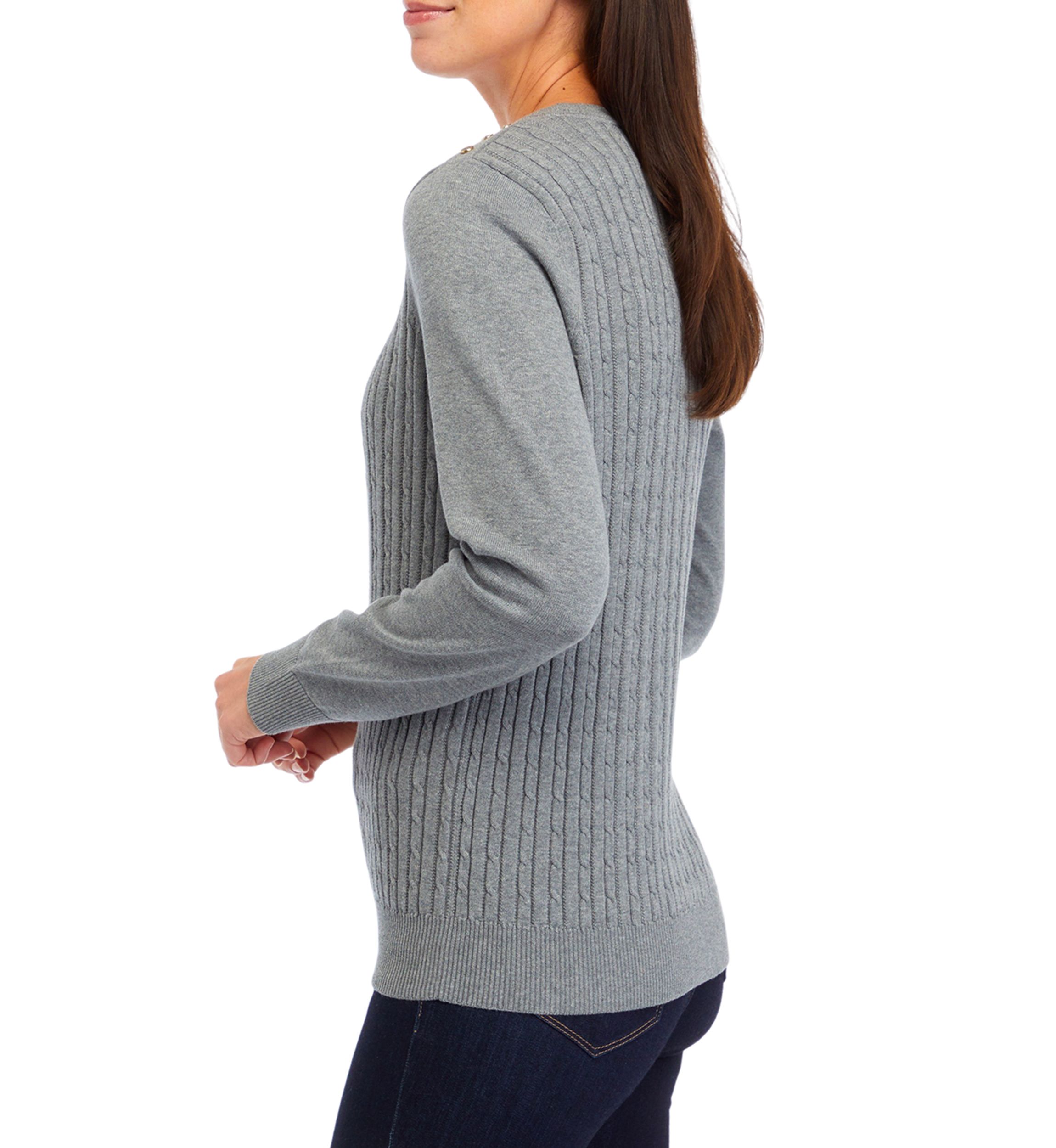   Womens Long Sleeve Cable Knit Button Trim Sweater 