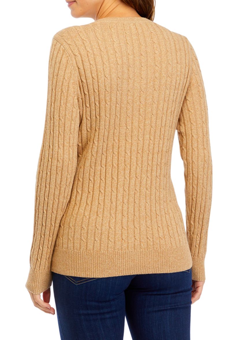 Womens Long Sleeve Cable Knit Sweater 