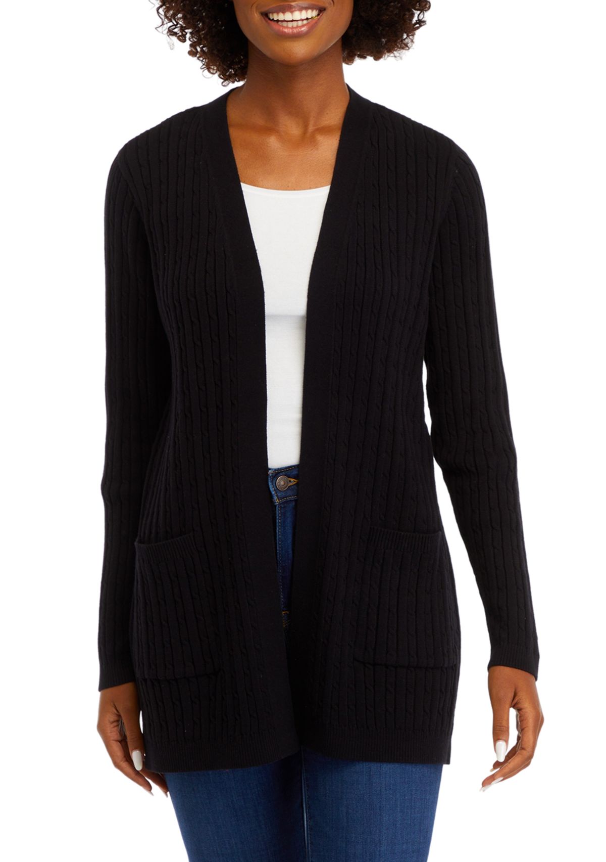 Womens Long Sleeve Cable Knit Cardigan 