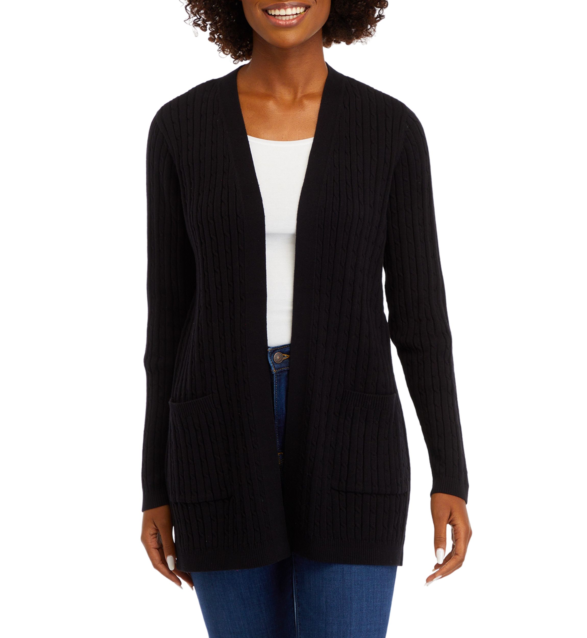 Womens Long Sleeve Cable Knit Cardigan 