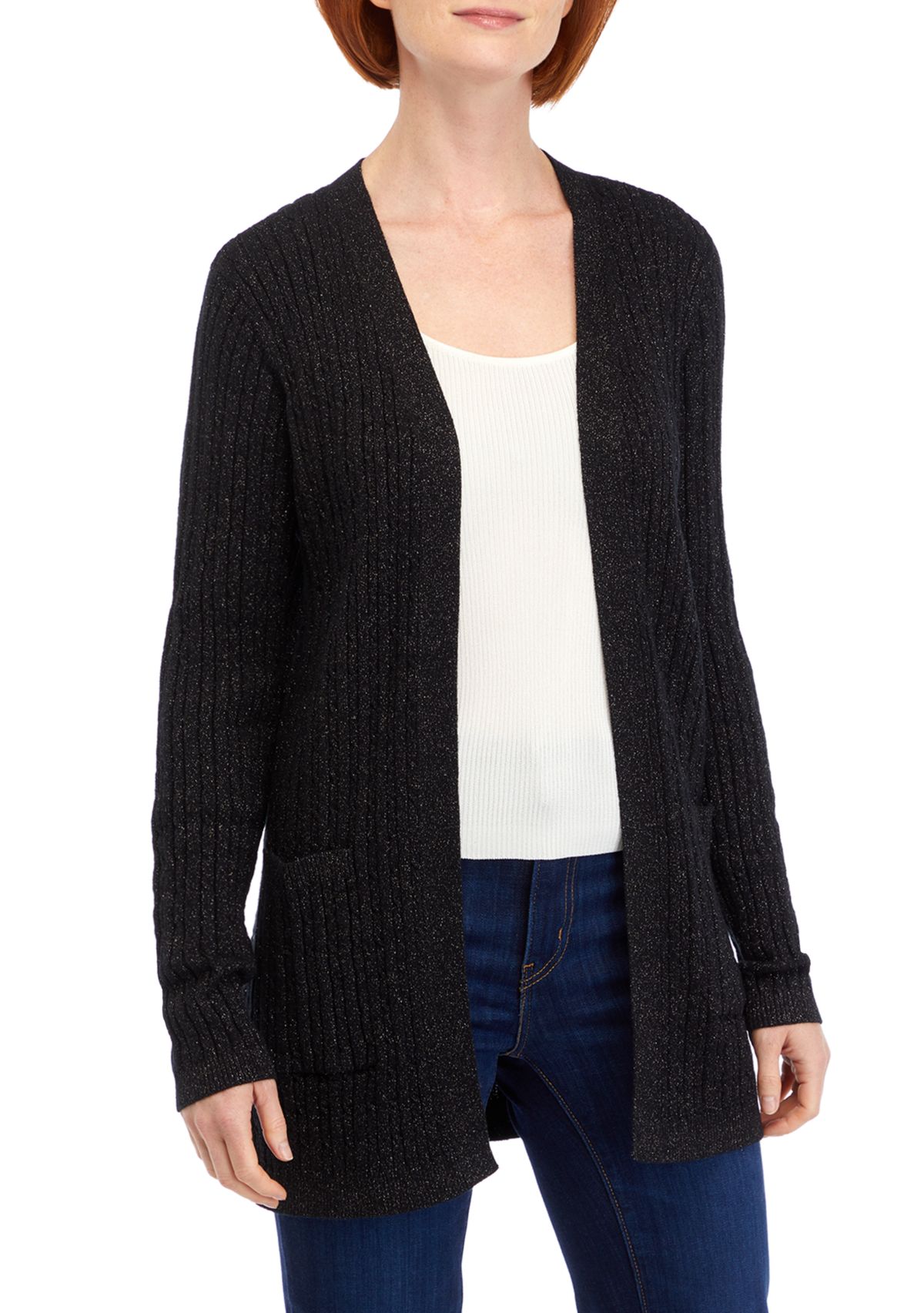 Womens Long Sleeve Sparkle Cable Cardigan 