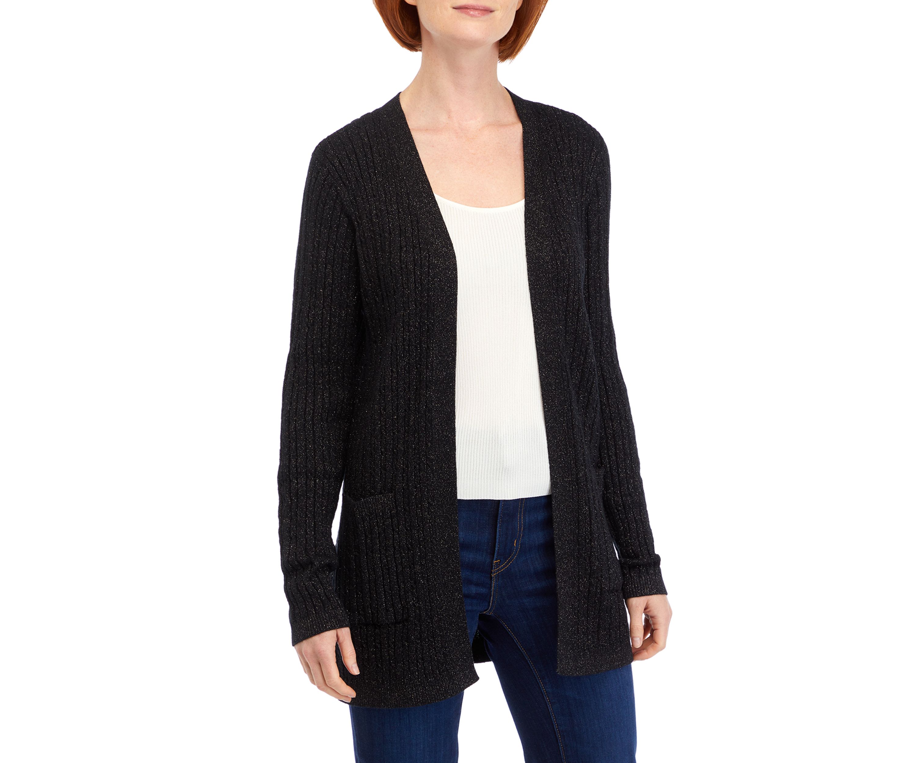 Womens Long Sleeve Sparkle Cable Cardigan 