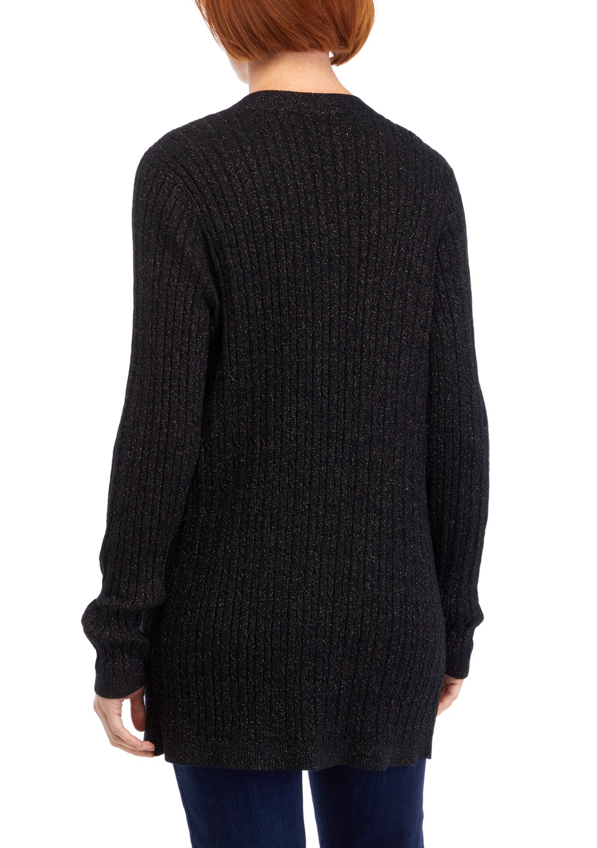 Womens Long Sleeve Sparkle Cable Cardigan 