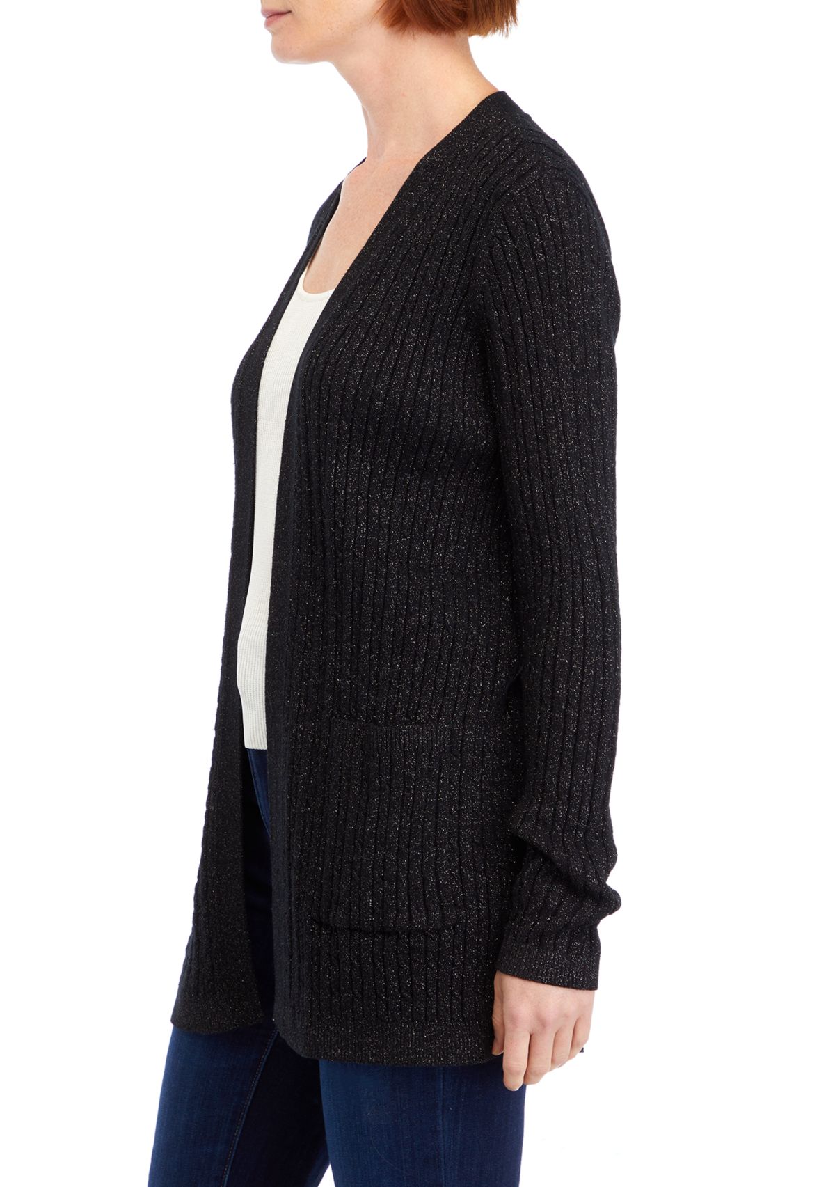Womens Long Sleeve Sparkle Cable Cardigan 