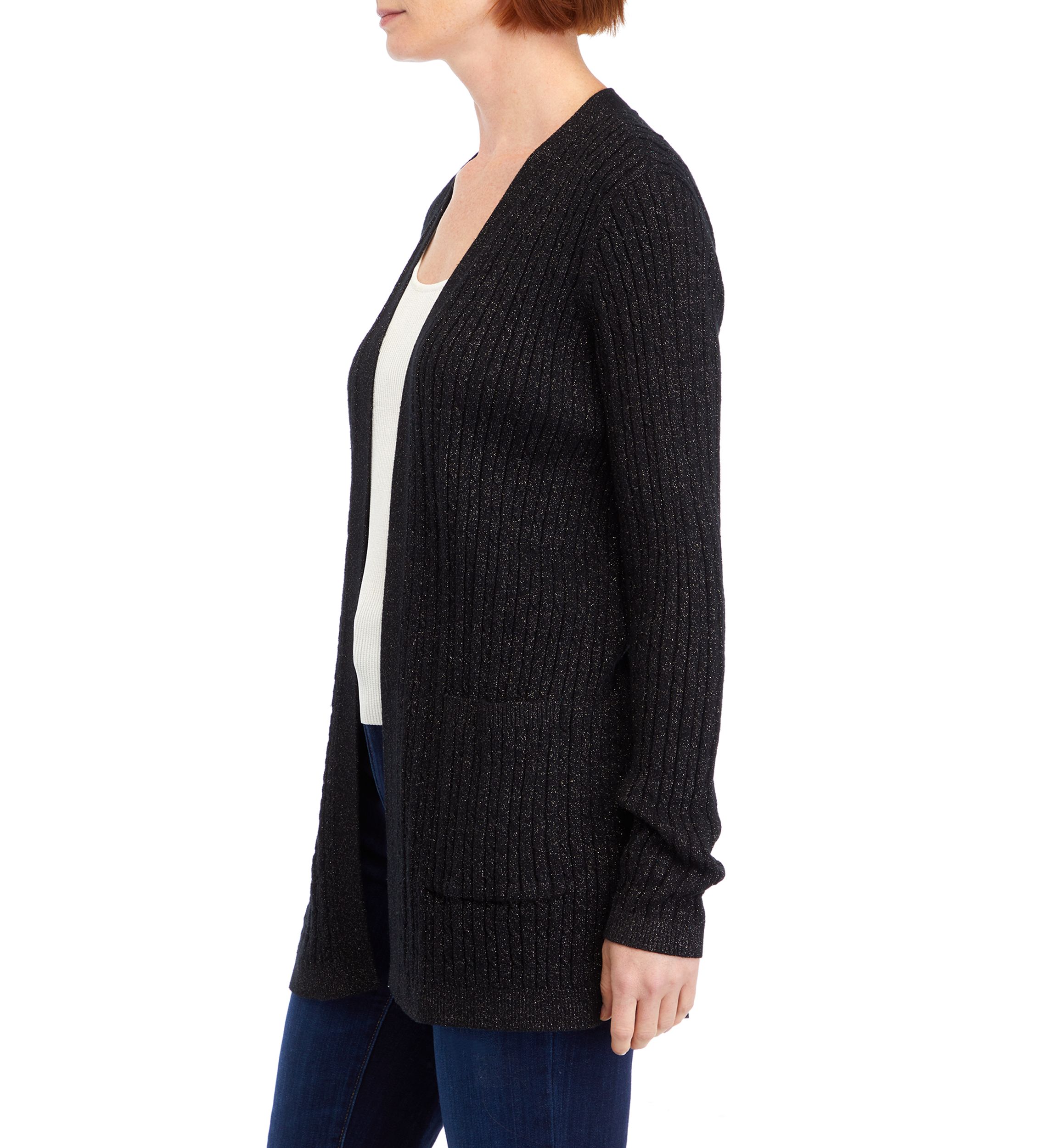 Womens Long Sleeve Sparkle Cable Cardigan 