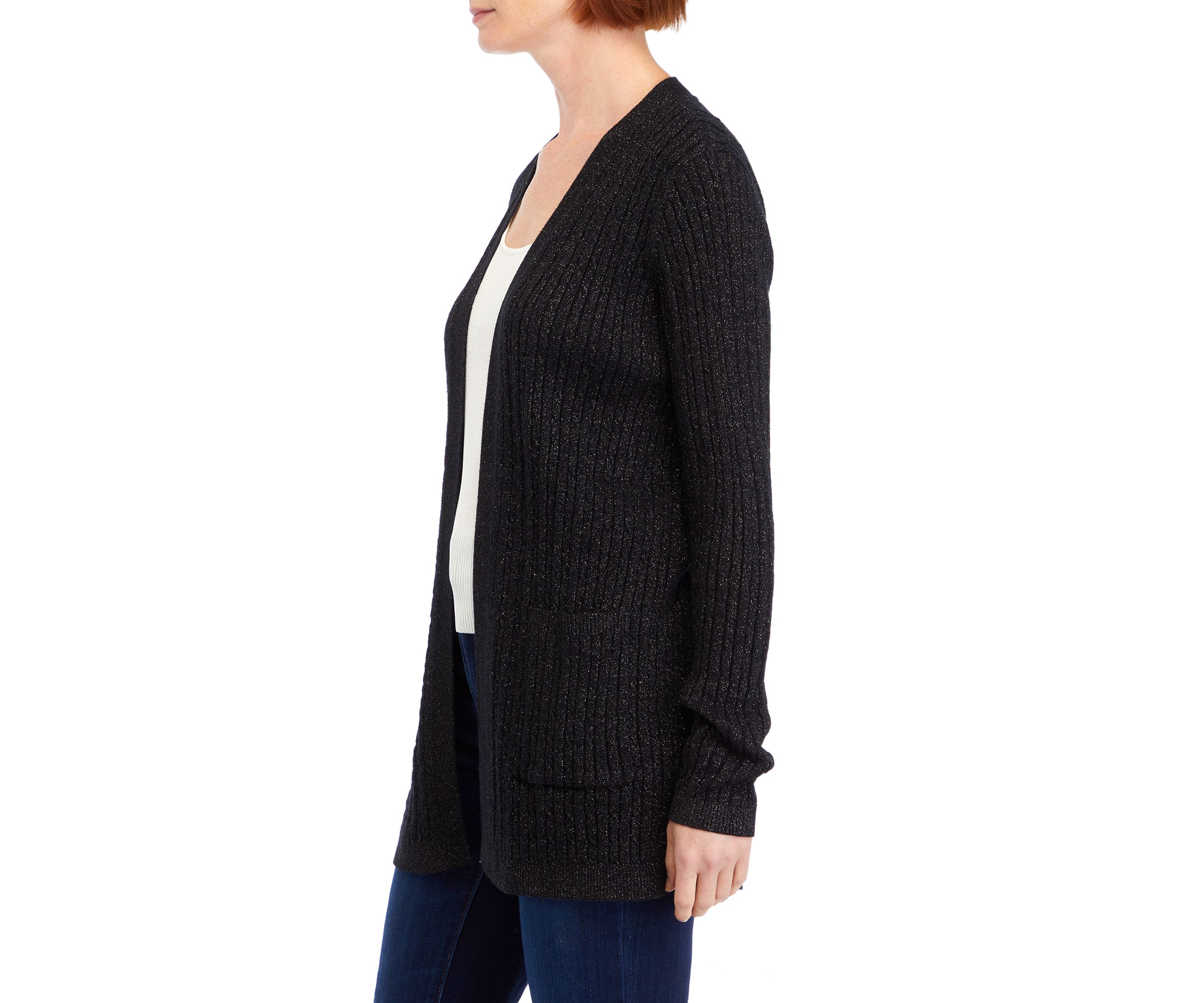 Womens Long Sleeve Sparkle Cable Cardigan 