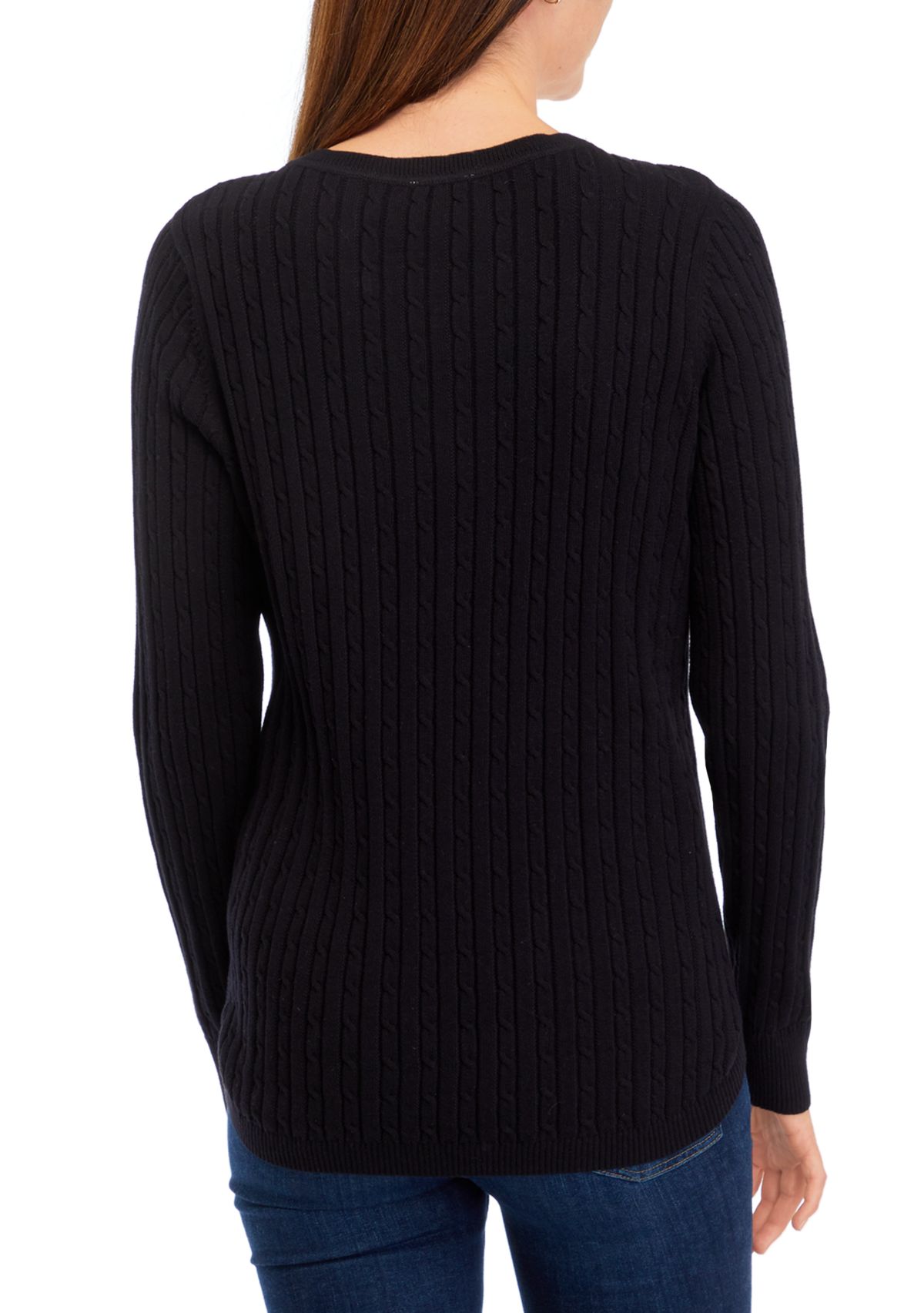 Womens Long Sleeve V-Neck Cable Sweater 