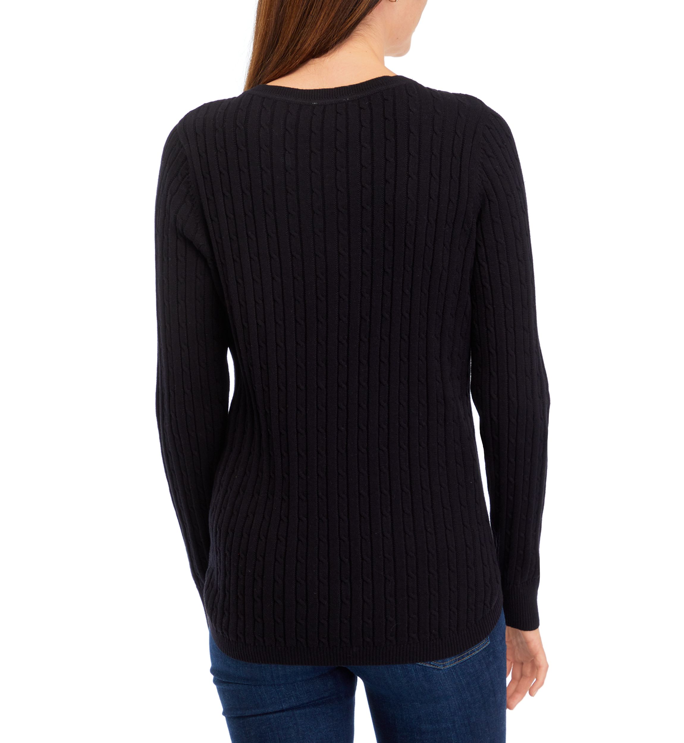 Womens Long Sleeve V-Neck Cable Sweater 