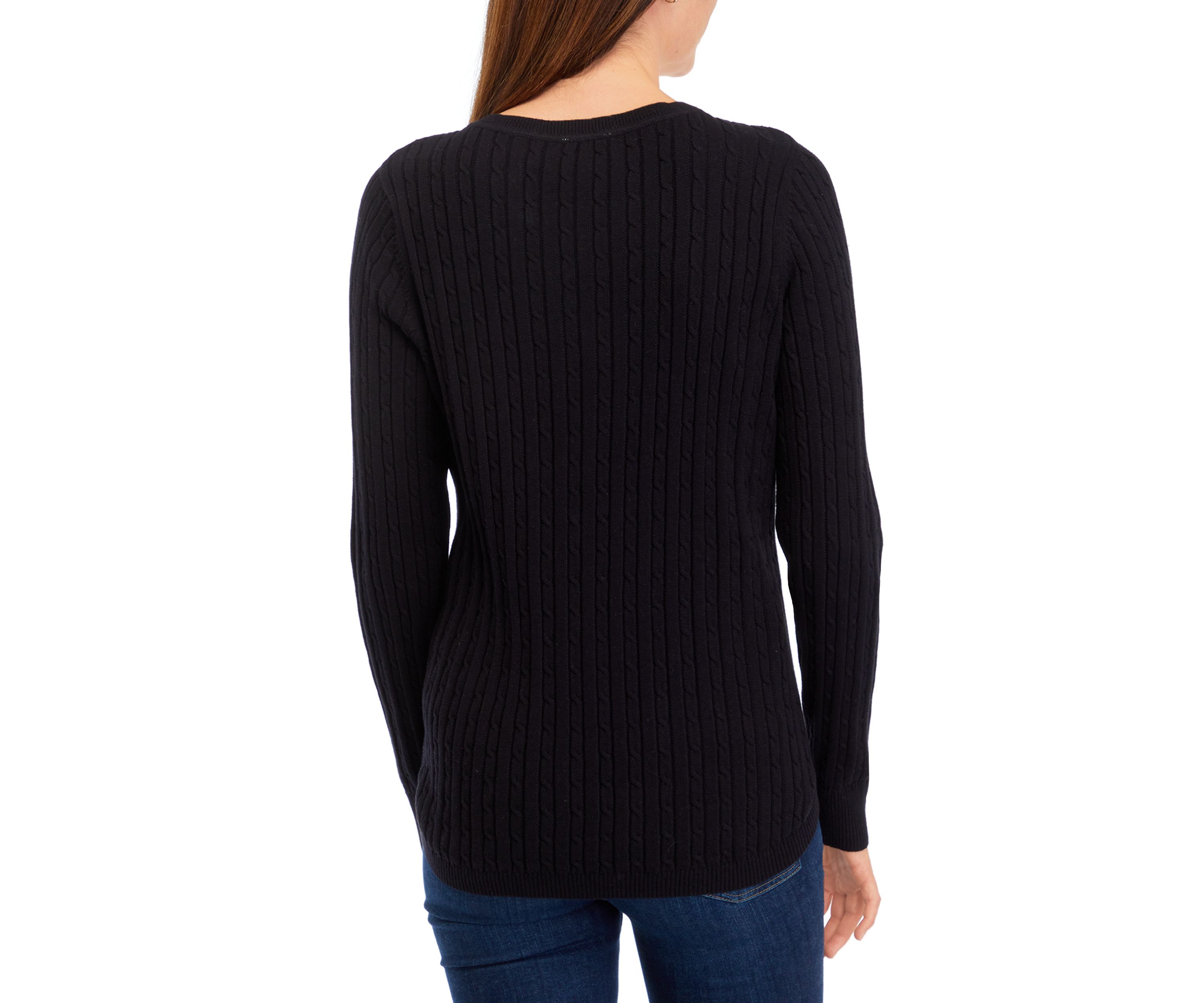 Womens Long Sleeve V-Neck Cable Sweater 