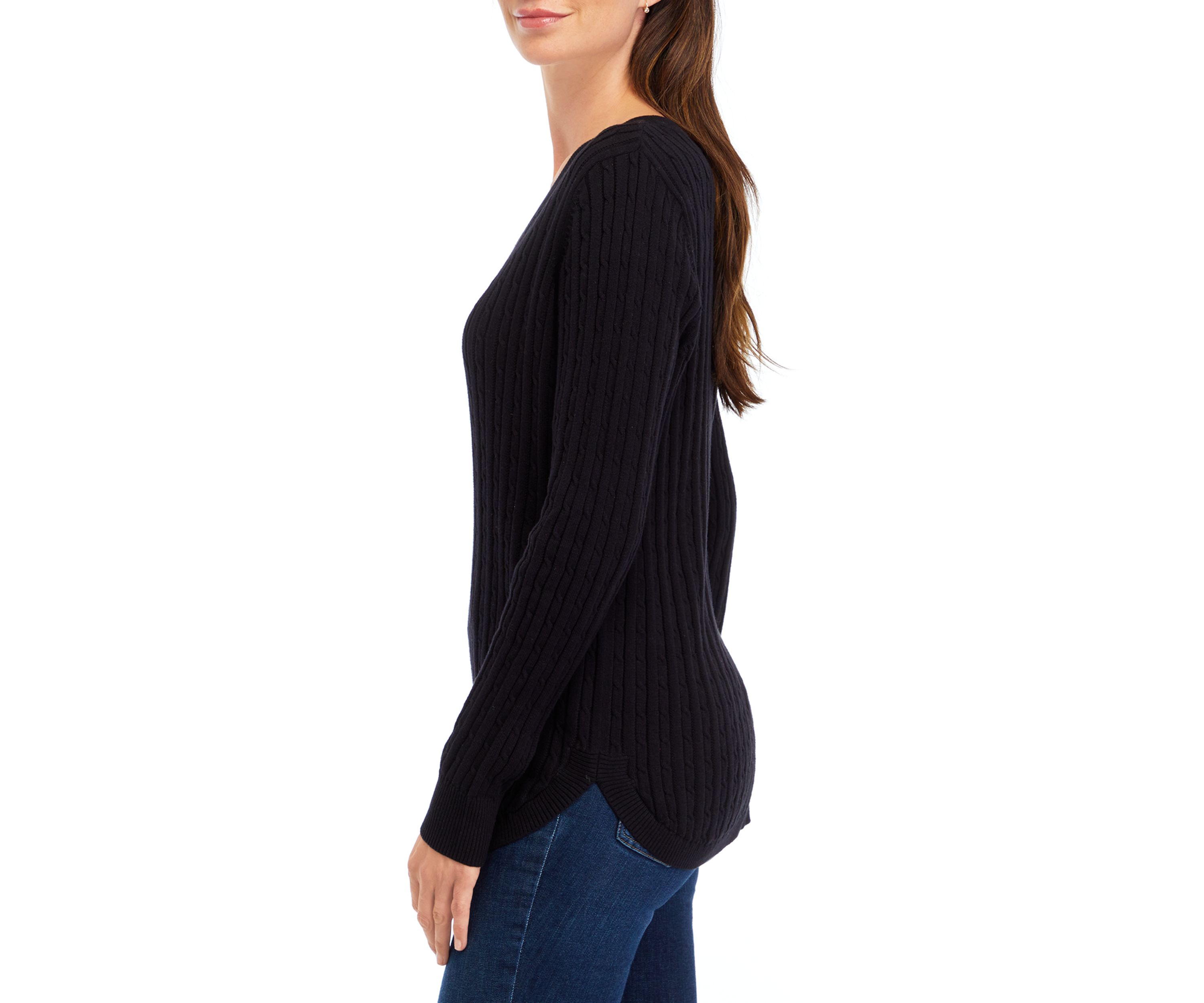 Womens Long Sleeve V-Neck Cable Sweater 