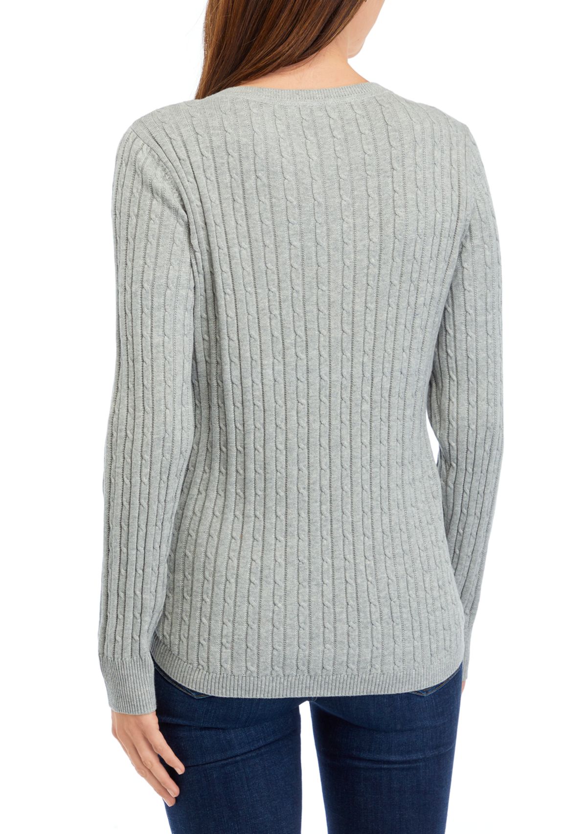   Womens Long Sleeve V-Neck Cable Sweater 