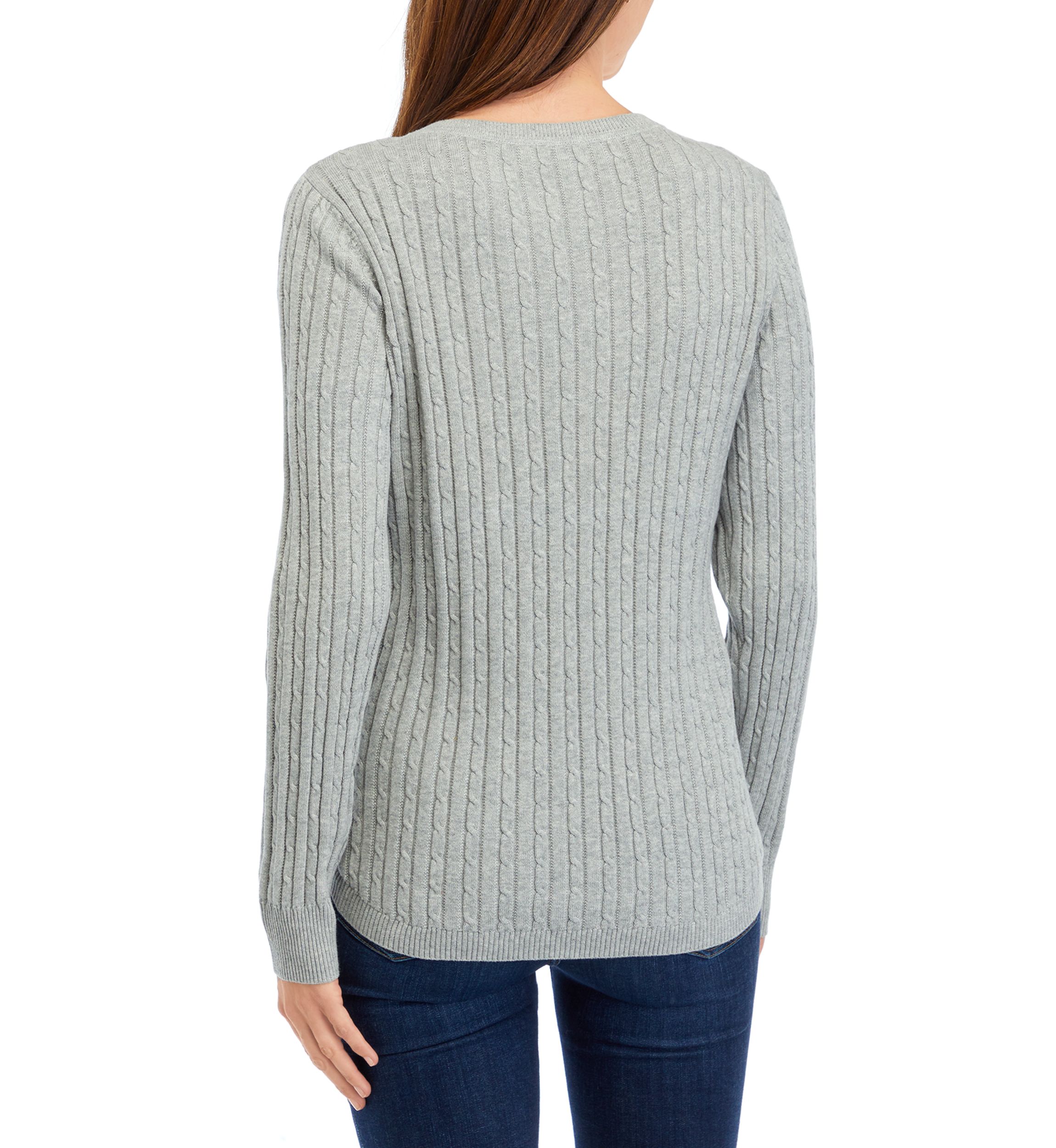   Womens Long Sleeve V-Neck Cable Sweater 