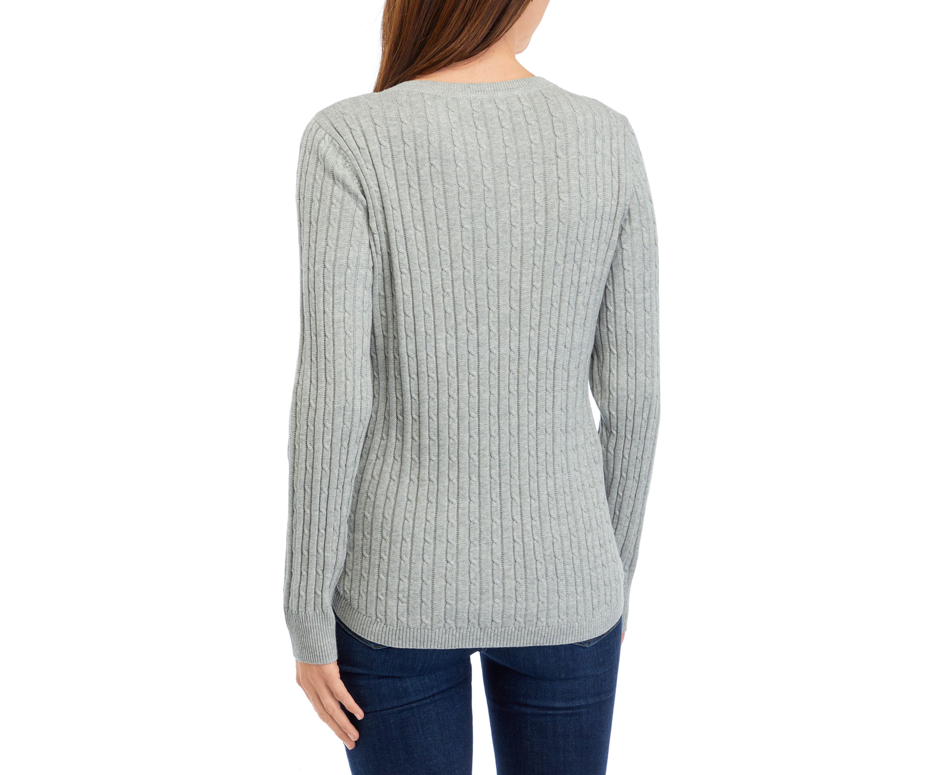   Womens Long Sleeve V-Neck Cable Sweater 
