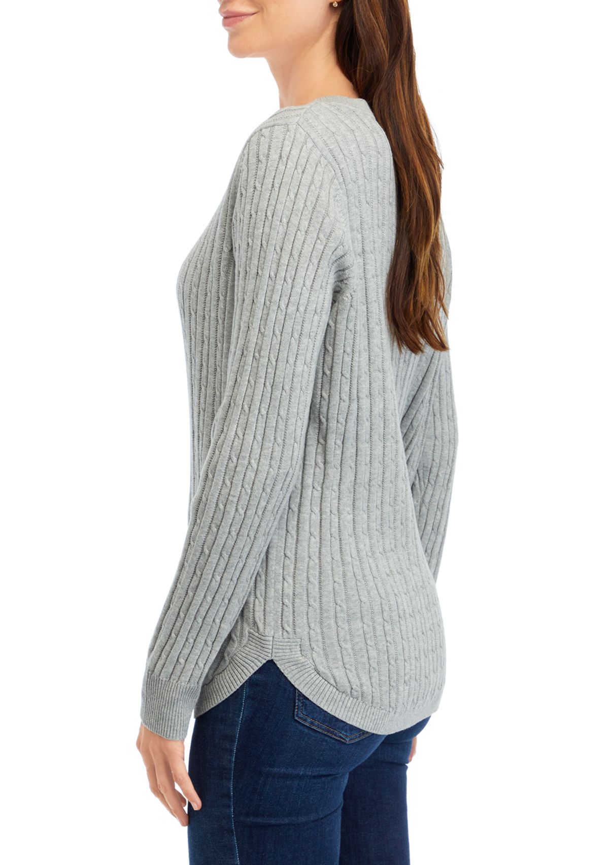   Womens Long Sleeve V-Neck Cable Sweater 
